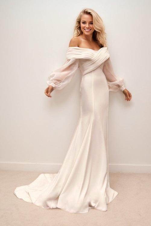 Elegant Mermaid Sweep Brush Train Elastic Wedding Dress CW3460 - Perfect for Bridal Gowns, Formal Events & Evening Galas