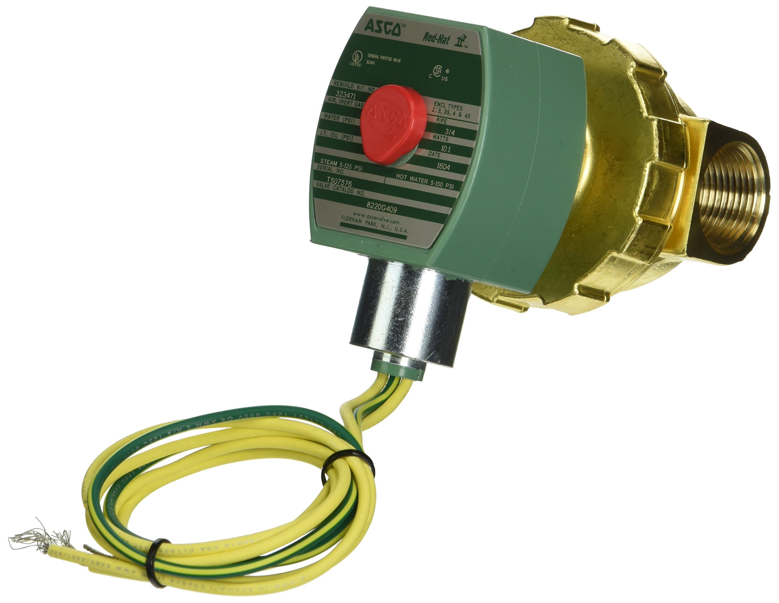 ASCO 8220G409 -24/60 Brass Body Hot Water & Steam Pilot Operated Diaphragm Valve, 3/4