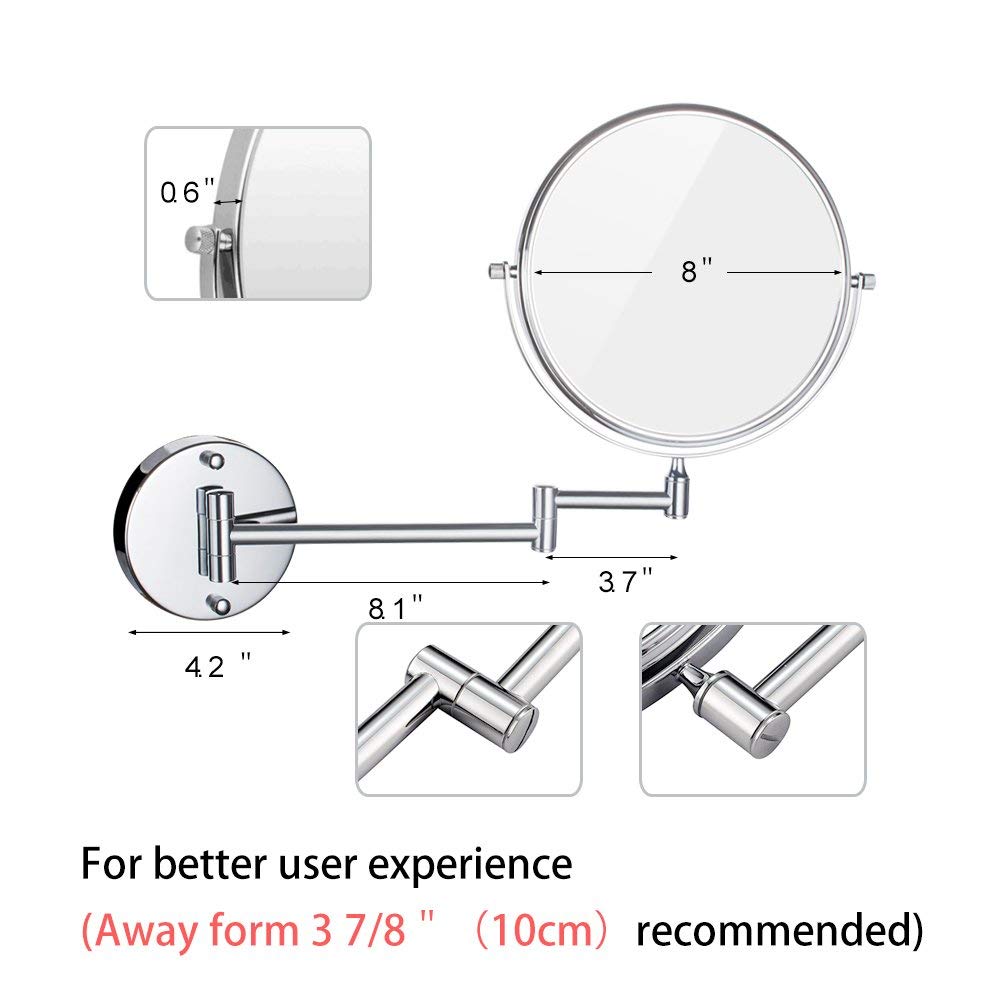 10X Magnification Wall Mount Makeup Mirror - 8 Inch Double Sided Vanity Mirror with 180° Rotation for Precise Makeup, Shaving & Skincare - Perfect for Bathroom, Bedroom & Dressing Room Vanity Setup