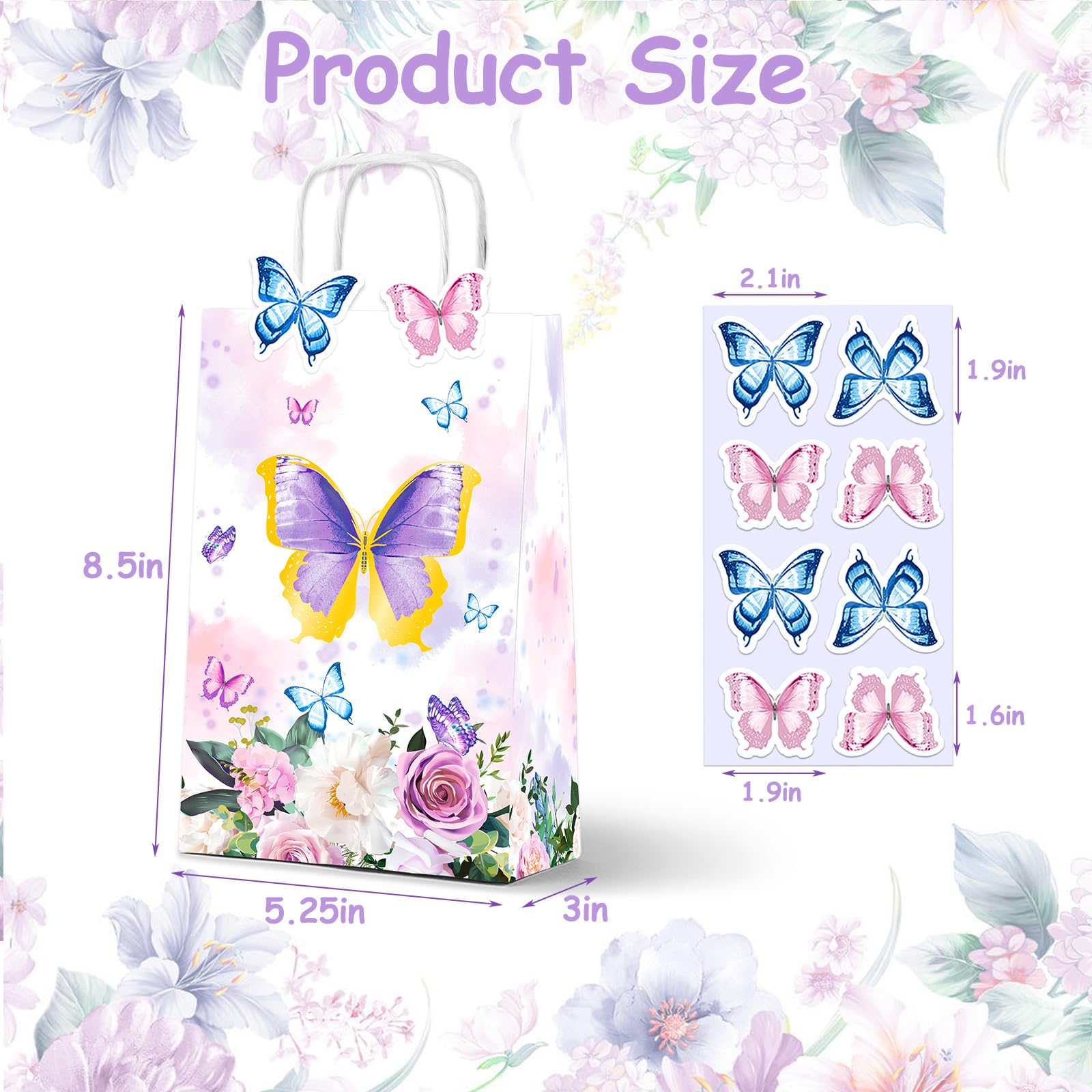 16-Piece Butterfly Candy Bags with Handles - Kraft Paper Goodie Bags for Wedding, Birthday Party & Baby Shower Favors - Perfect for Candy, Treats & Party Decorations
