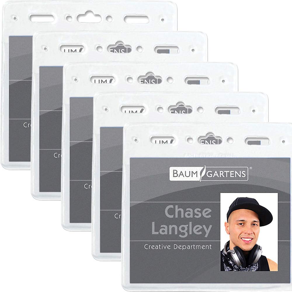 50 Pack ID Badge Holders (5 Sets) - Durable Plastic Card Holders for Work, School, and Events