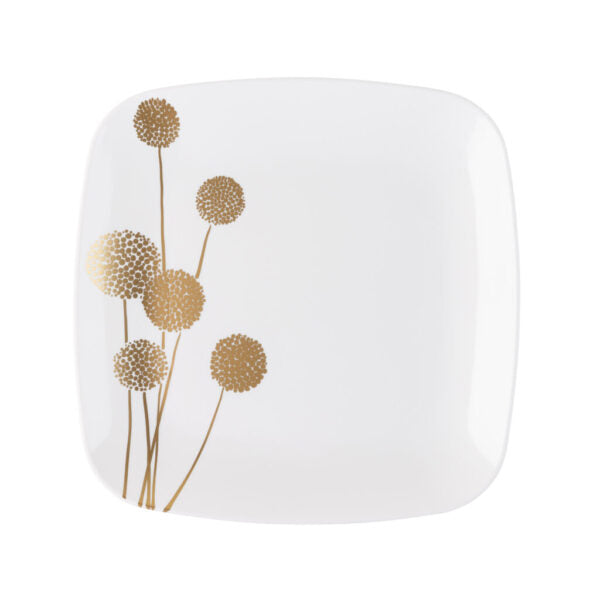 10-Pack White & Gold Square Plastic Plates - Elegant Dandelion Design for Parties, Picnics & Home Decor