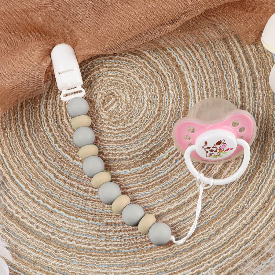 2PCS BPA-Free Silicone Pacifier Clips for Newborns - Baby Boy & Girl Soother Holder with Secure Fastening (Grey) | Ideal for Strollers, Car Seats & On-the-Go Parenting