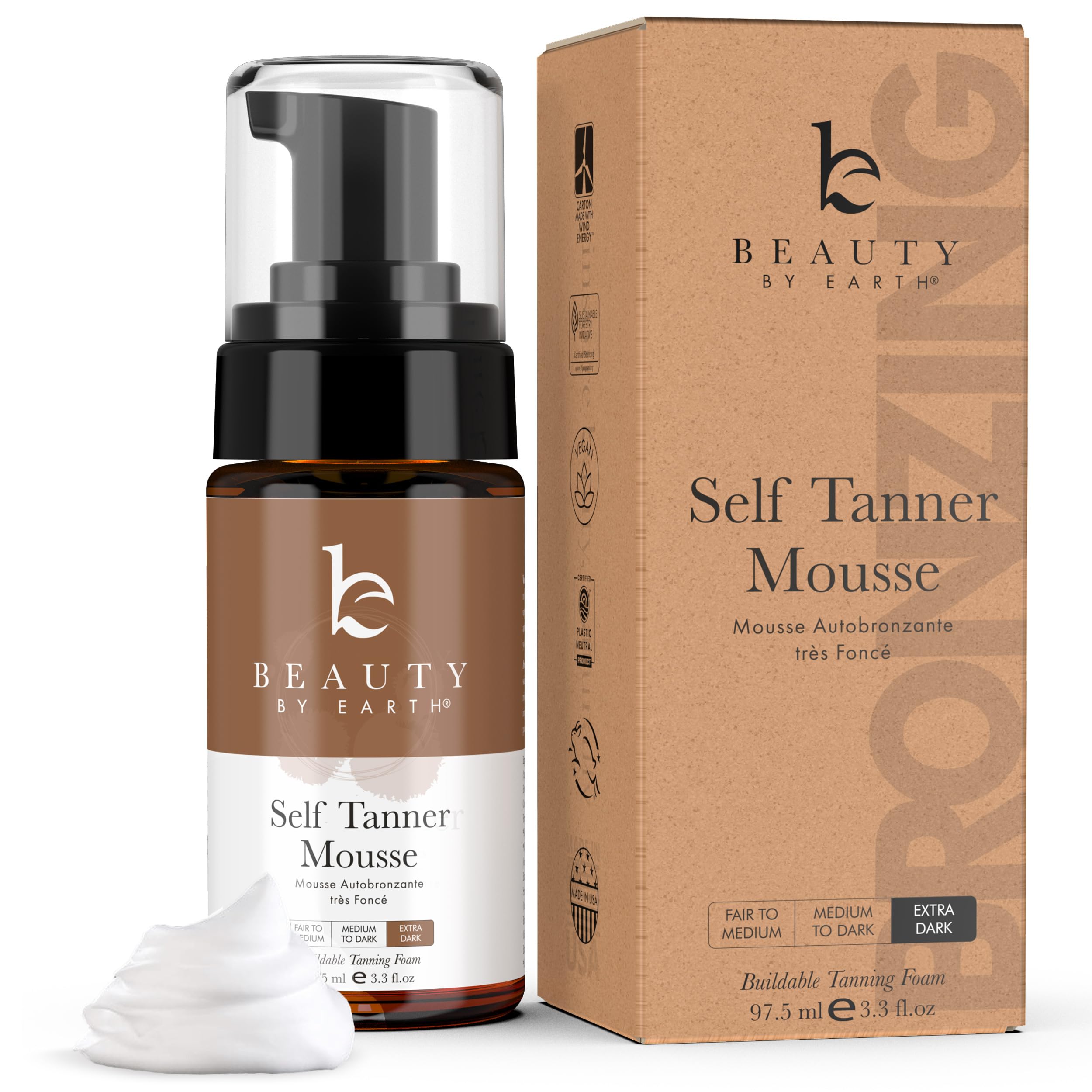 Ultra Dark Self Tanner Mousse - Natural & Organic, Sunless Tan for Flawless Glow