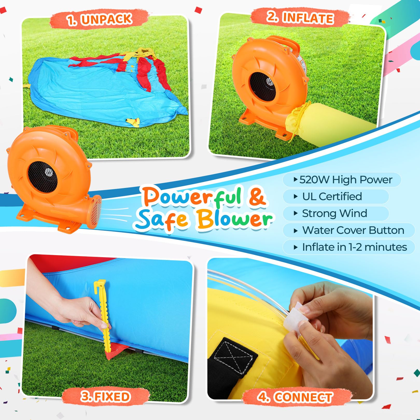 Whubefy Double Drench Inflatable Water Slide 14.5 x 12.7 x 7.5 FT - Heavy-Duty Backyard Water Park with Blower, 2 Slides, Climbing Wall, Giant Splash Pool & 2 Water Cannons for Kids & Adults - Perfect for Summer Parties, Family Fun & Outdoor Water Activities