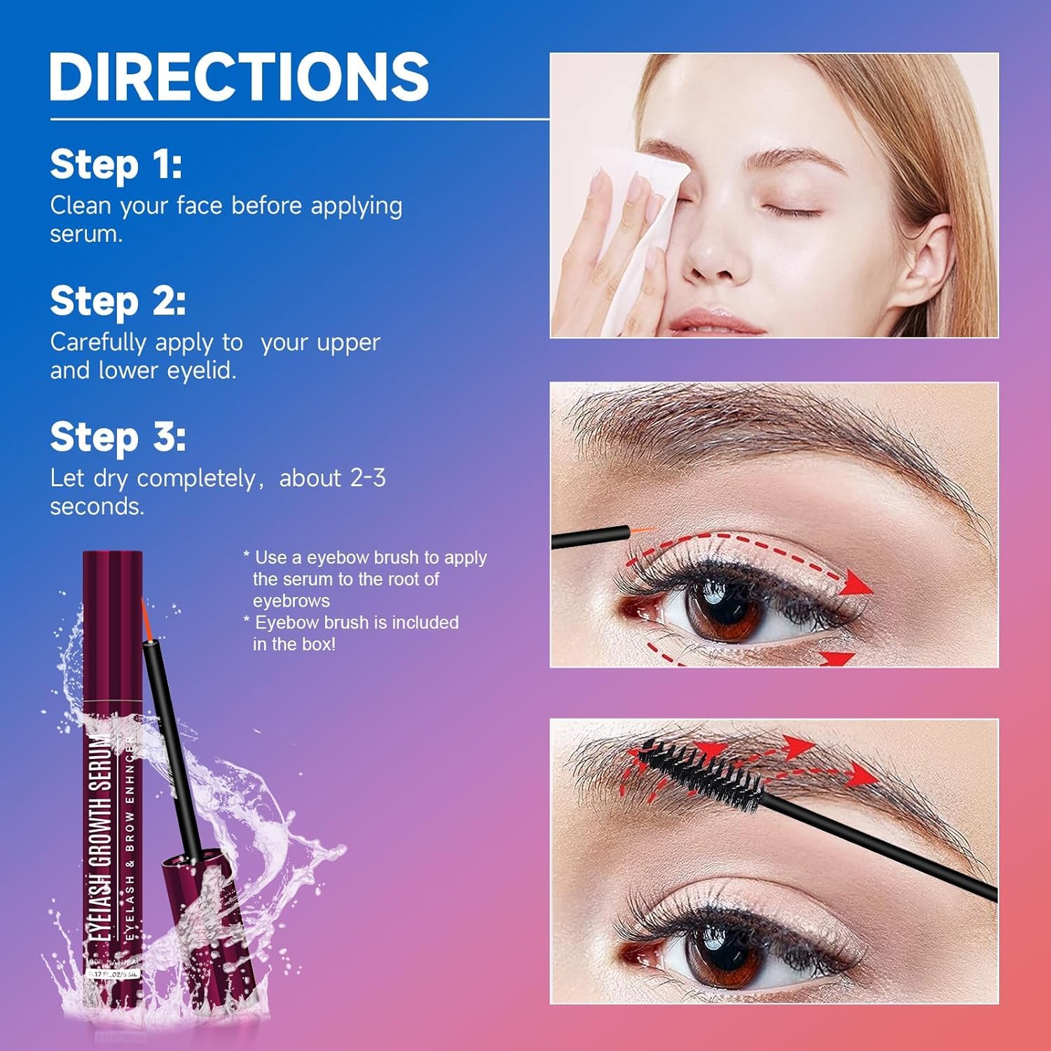 Best Eyelash Growth Serum for Longer, Fuller & Thicker Lashes - Advanced Formula Lash Enhancer (5ml) | Natural Lash & Brow Booster for Daily Beauty Routine