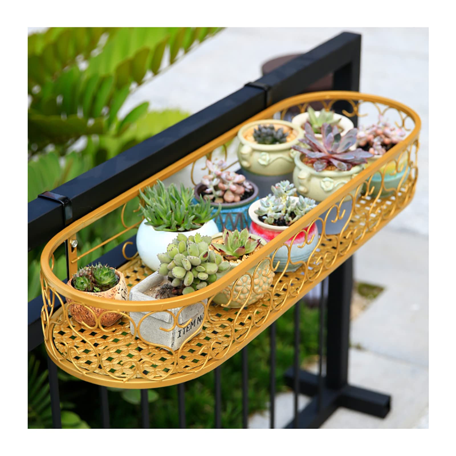 **Large Gold Iron Hanging Flower Rack - 60x25x12cm with 4.5cm Hooks - Indoor/Outdoor Plant Stand, Wall Shelf for Home Decor - Perfect for Living Room, Balcony & Garden Display**