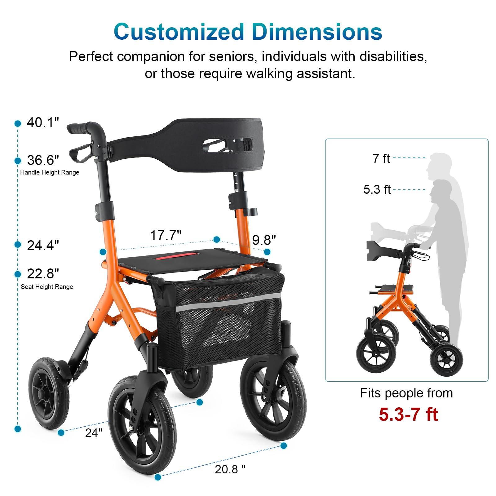 **All-Terrain Rollator Walker with Seat & Backrest for Seniors - 12