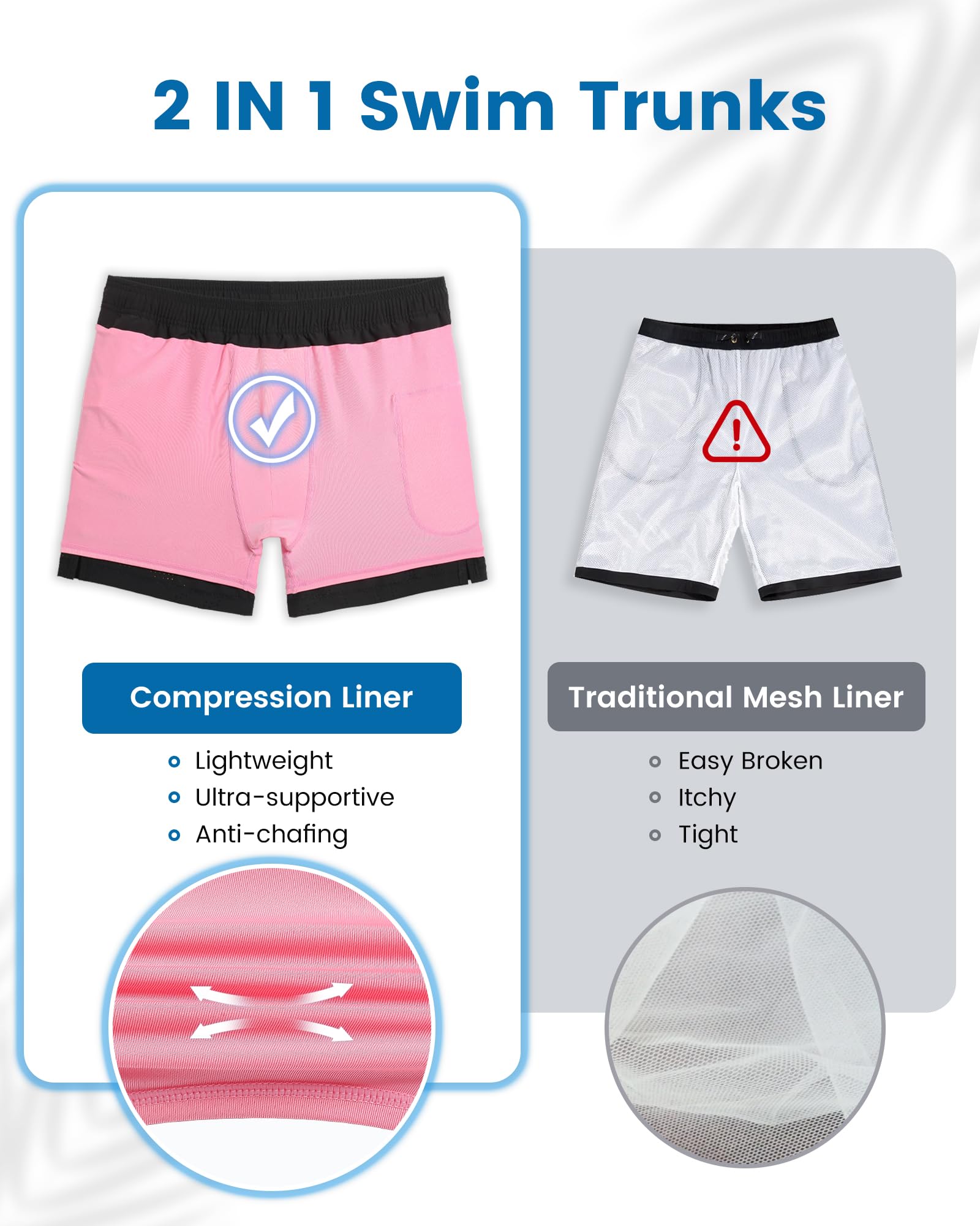 **Maamgic Men's Swim Trunks with Compression Liner - 5 Inch Inseam Quick Dry Board Shorts, Zipper Pockets for Swimming, Beach & Water Sports**
