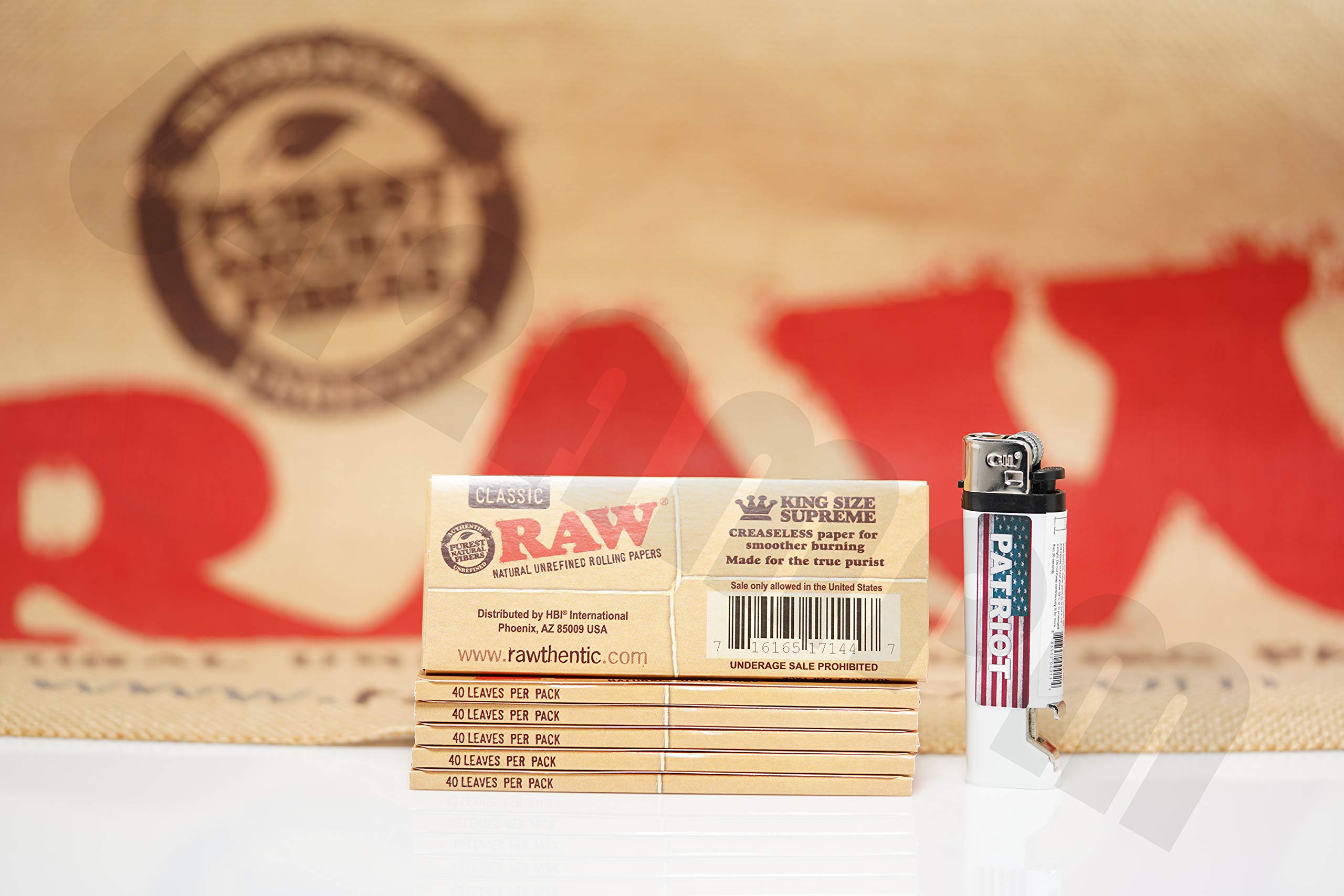 **Authentic Raw Rolling Paper King Size Supreme - 24 Packs (40 Leaves Each) + Patriot Lighter Bundle - Perfect for Rolling Smooth, Slow-Burning Cones & Joints**