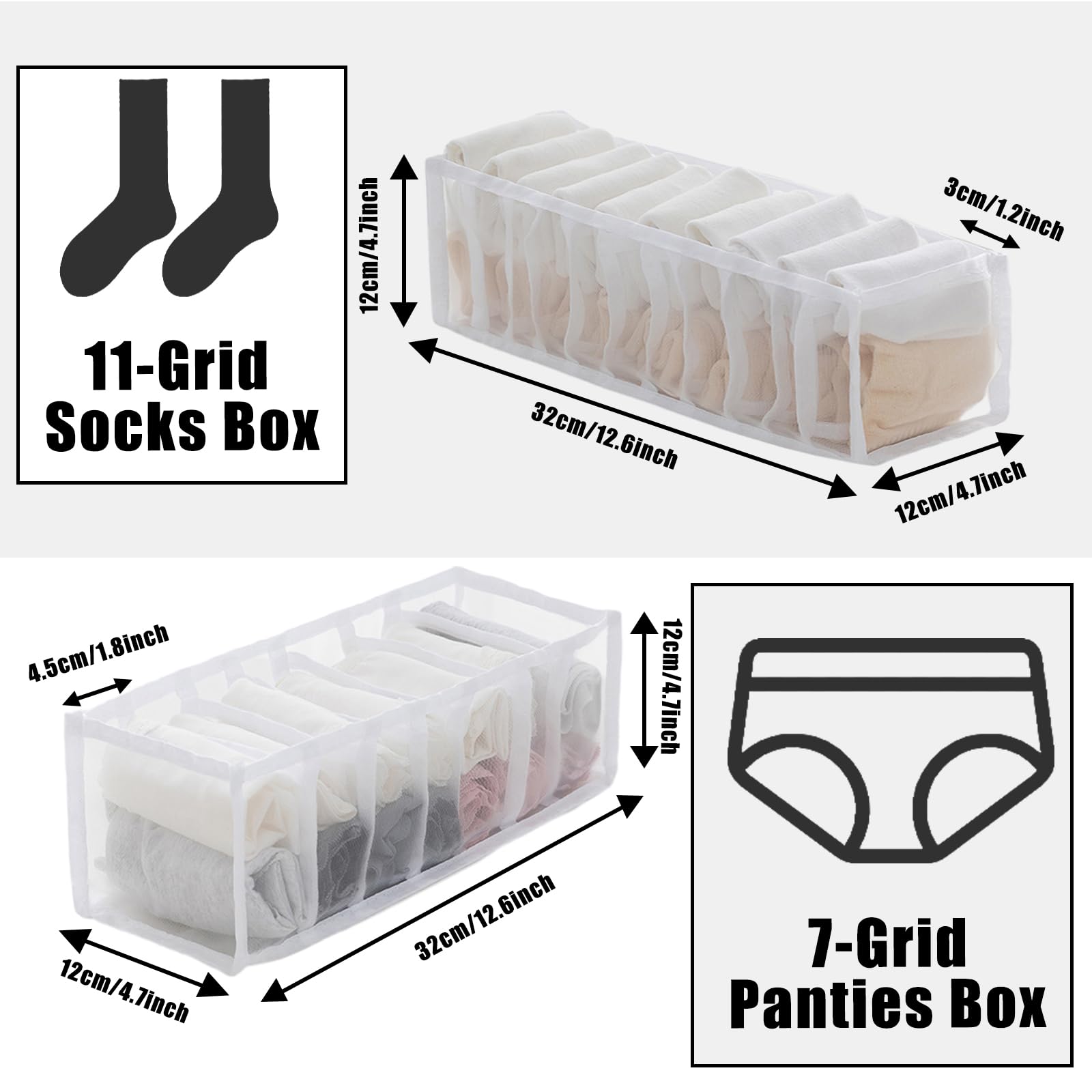 Foldable Drawer Organizer for Underwear, Socks, Ties & Accessories - 3-Piece Set | Space-Saving Closet & Dresser Storage Solution for Bedroom, Dorm & Travel