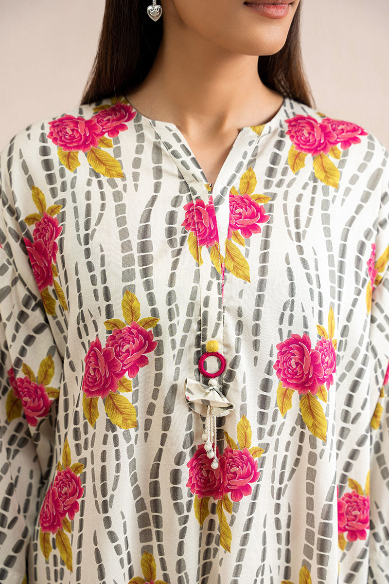 Ivory Frost Printed Linen Shirt for Women - Breathable & Stylish Summer Blouse - Perfect for Casual Outings, Beach Wear & Boho Fashion