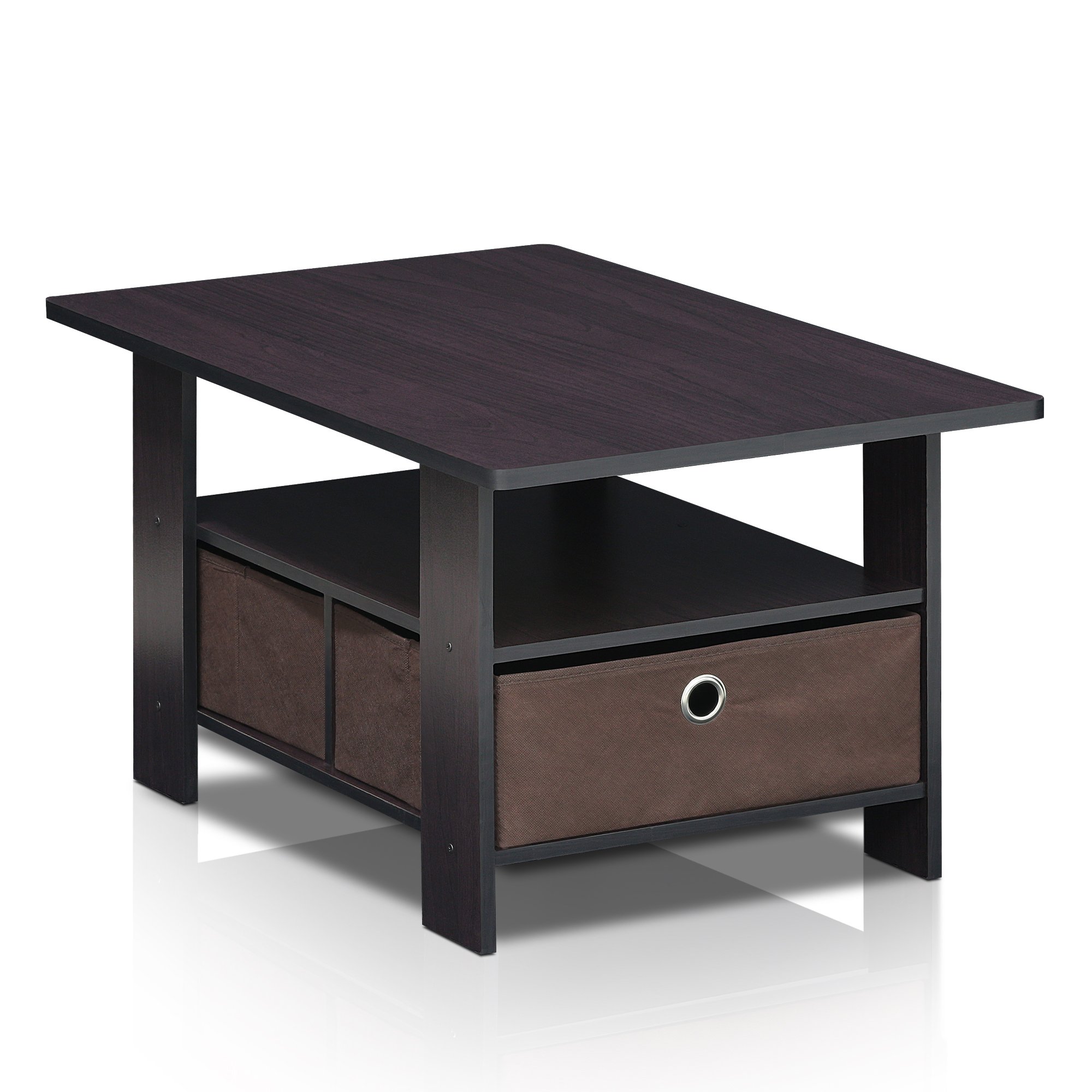 Furinno Andrey Coffee Table with Storage Bin Drawer - Dark Walnut Finish for Living Room, Home Office & Small Spaces