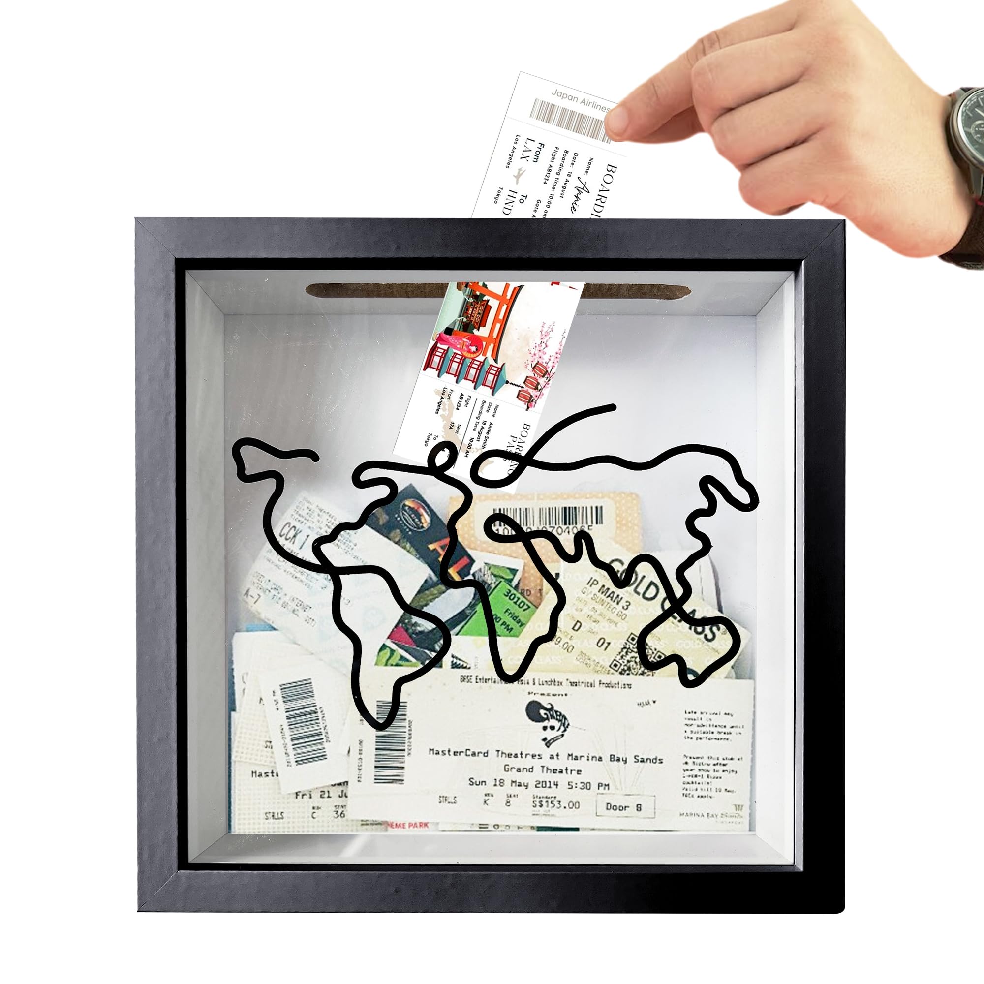 12 Inch Adventure Archive Travel Memory Box - Black Keepsake Shadow Box with Ticket Slot for Tickets & Mementos | Perfect for Travel Souvenirs, Vacation Memories & Home Decor Display