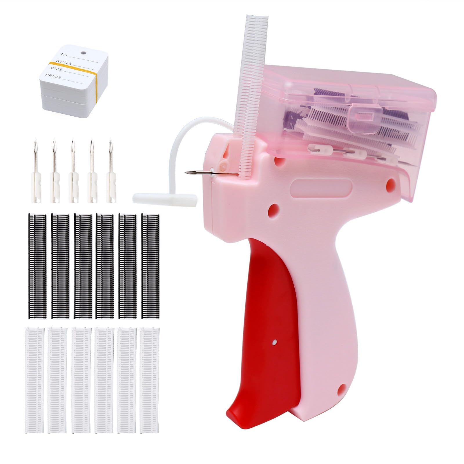 Professional Tagging Gun Kit for Clothing - Micro Tag Gun with 5 Needles, 100 Tags & 1200 Barbs Fasteners - Quick Sewing Tool for Garment Price Tagging, Labeling & Fabric Repair (Pink) - Perfect for Retail Stores, Boutiques & DIY Clothing Projects