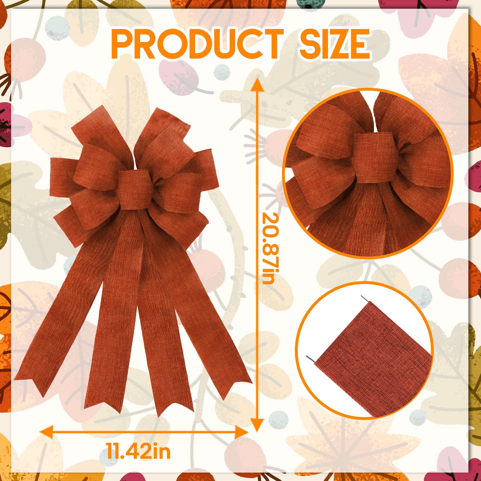 Large Orange Wreath Bows for Fall Decor - Farmhouse Thanksgiving Door & Tree Topper