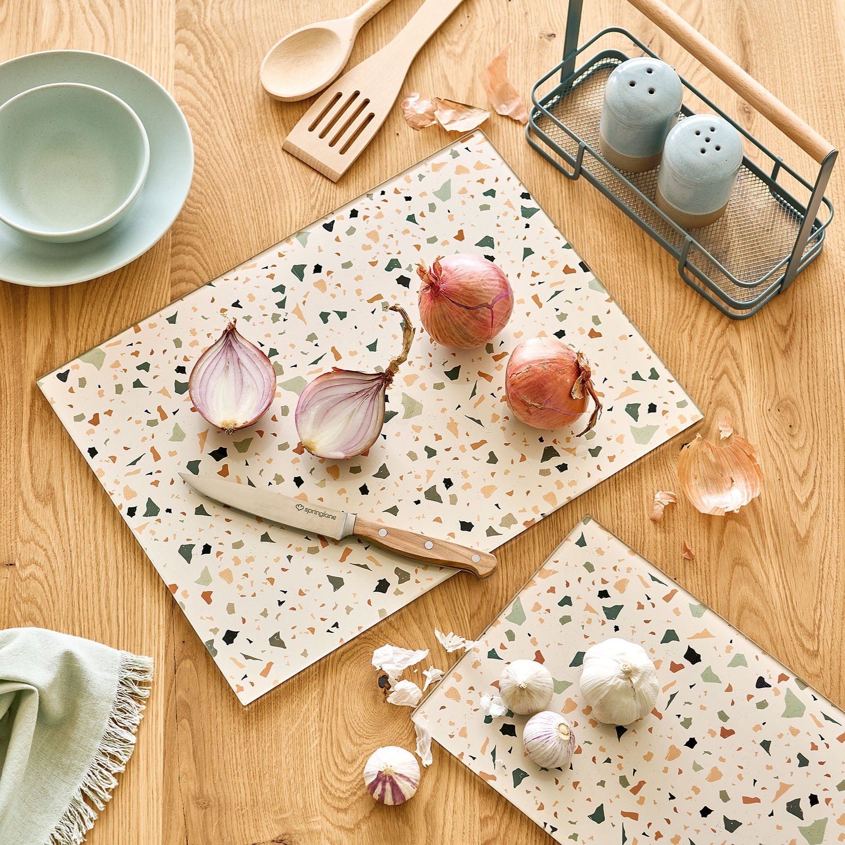 Premium Glass Cutting Board with Terrazzo Design - Durable, Non-Slip & Hygienic for Kitchen Food Prep, Charcuterie Serving & Home Decor