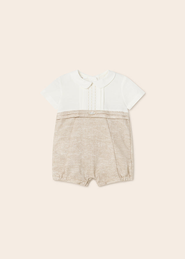 Mayoral Ceremony Linen Onesie for Newborn Boys - Soft & Comfortable Baby Romper for Christening, Baptism & Special Occasions
