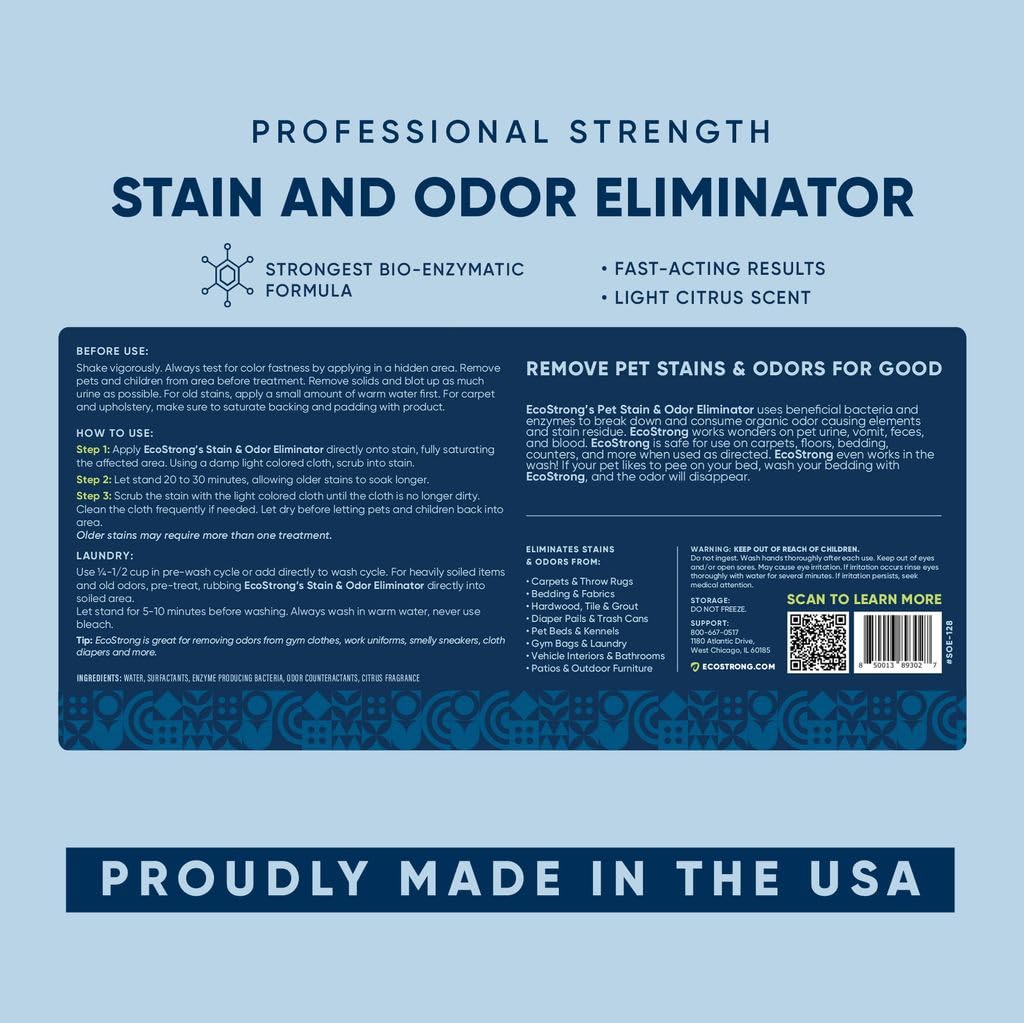 Eco Strong Pet Stain and Odor Remover - Enzyme Cleaner for Cat & Dog Urine, Eliminates Stains and Odors - 160 Oz - Perfect for Carpets, Floors, and Pet Accidents