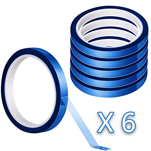 6 Rolls High-Temp Sublimation Heat Tape - 10mm x 108ft (33m) Heat Resistant Adhesive for DIY T-Shirts, Electronics & Crafts - No Residue Professional Grade Blue PET Tape (220℃) - Perfect for Heat Press, Vinyl Projects & Sublimation Printing