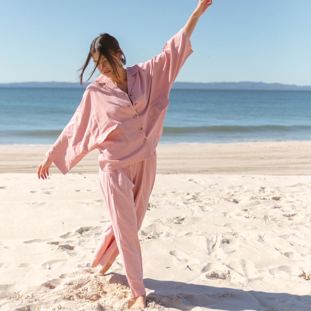Women's Casual Lounge Shirt - Soft Comfortable Relaxing Top in Dusty Pink - Perfect for Home Wear, Yoga & Weekend Outfits