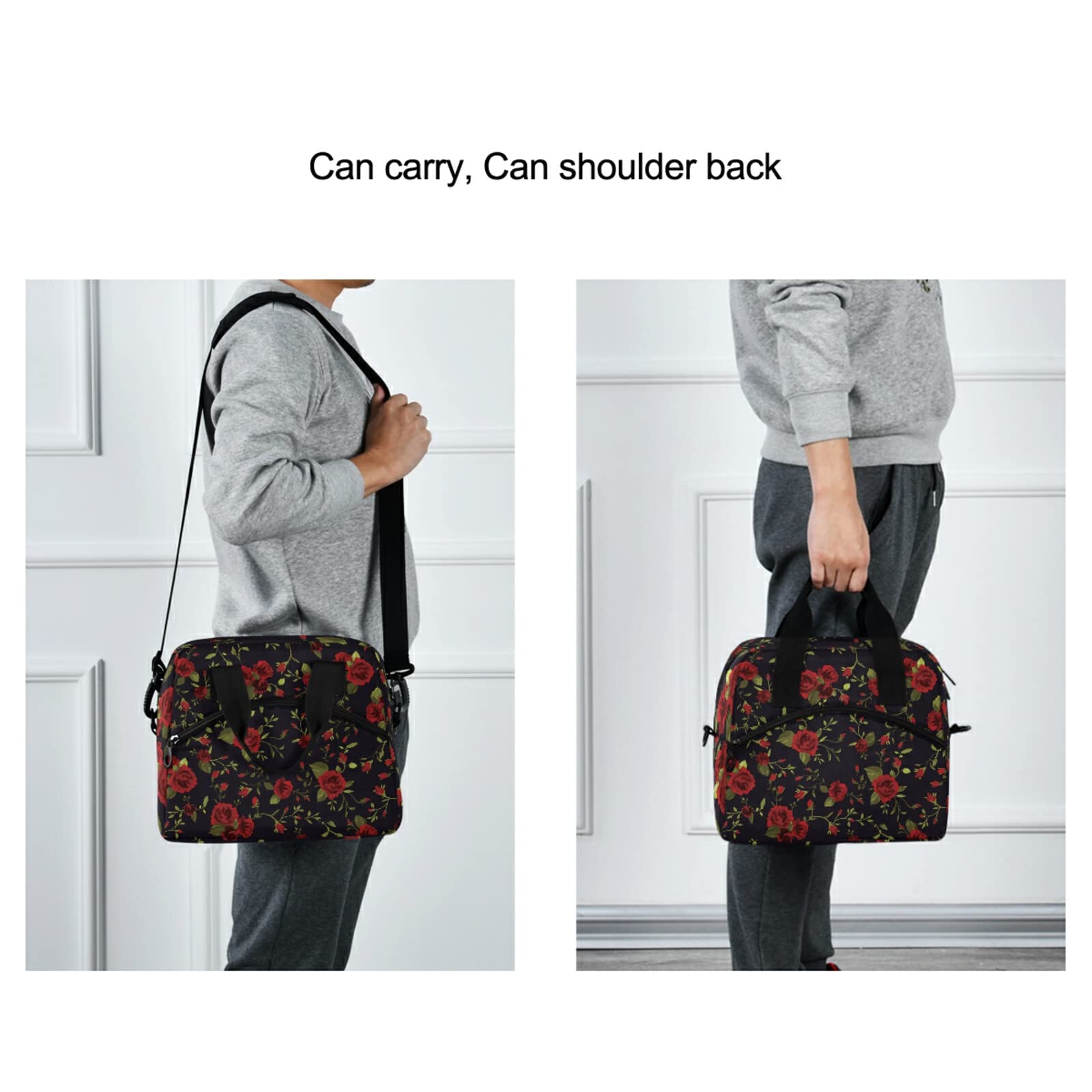 ALAZA Insulated Lunch Box with Shoulder Strap - 19-Can (12.5L) Capacity, Reusable Cooler Bag for Women & Men - Perfect for Work, Picnics, School & Outdoor Activities - Red Rose Floral Design
