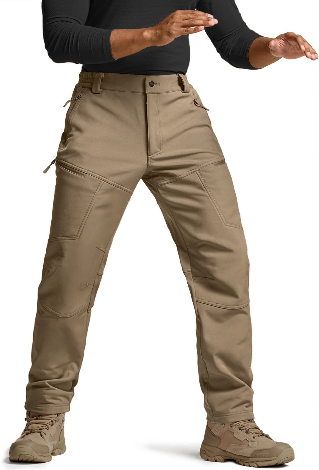 CQR Men's Winter Tactical Pants - Fleece Lined Outdoor Cargo Pants for Snow Skiing, Hiking & Cold Weather Activities | Waterproof Thermal Work Pants for Hunting, Camping & Winter Sports