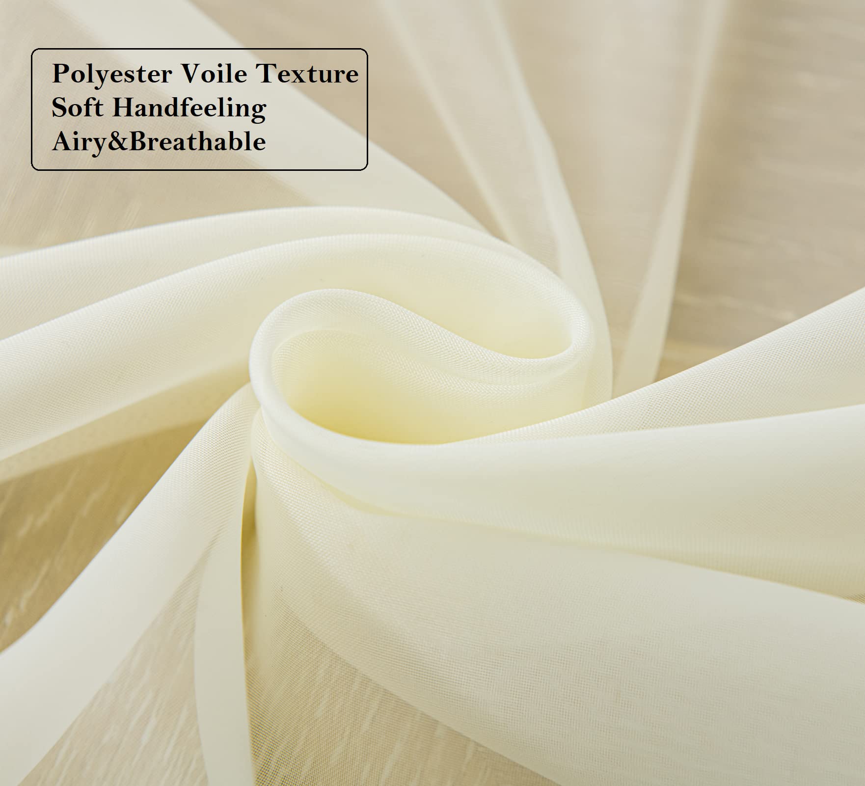 Sheer Voile Curtains 63 Inch Length with Grommets - Lightweight Kitchen Window Treatments (52x63 Inches, Butter Yellow) for Living Room, Bedroom & Dining Area