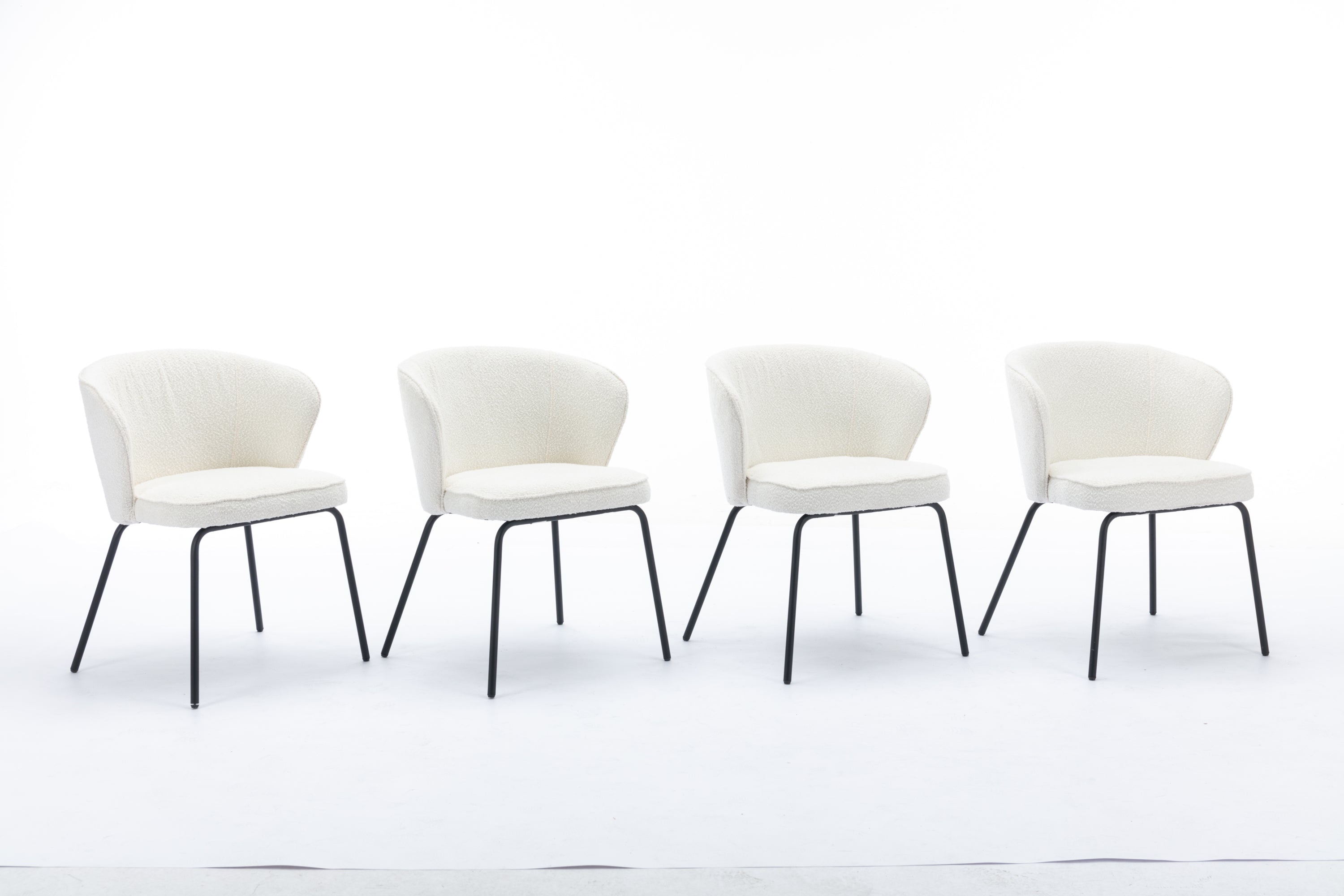 Boucle Fabric Dining Chairs Set of 2 with Black Metal Legs in Ivory - Modern Comfortable Kitchen & Dining Room Seating for Home & Office