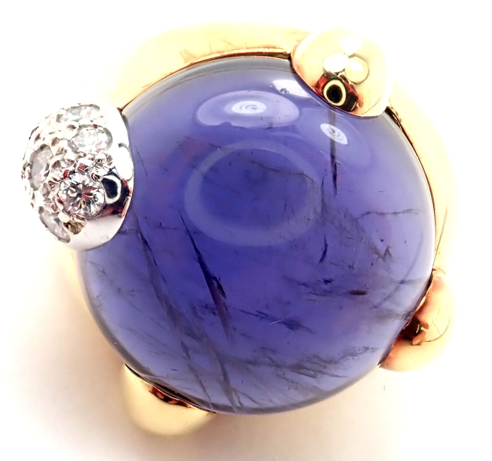 Authentic Pomellato Griffe 18K Yellow Gold Diamond & Iolite Ring for Women | Luxury Statement Jewelry for Weddings, Parties & Special Occasions