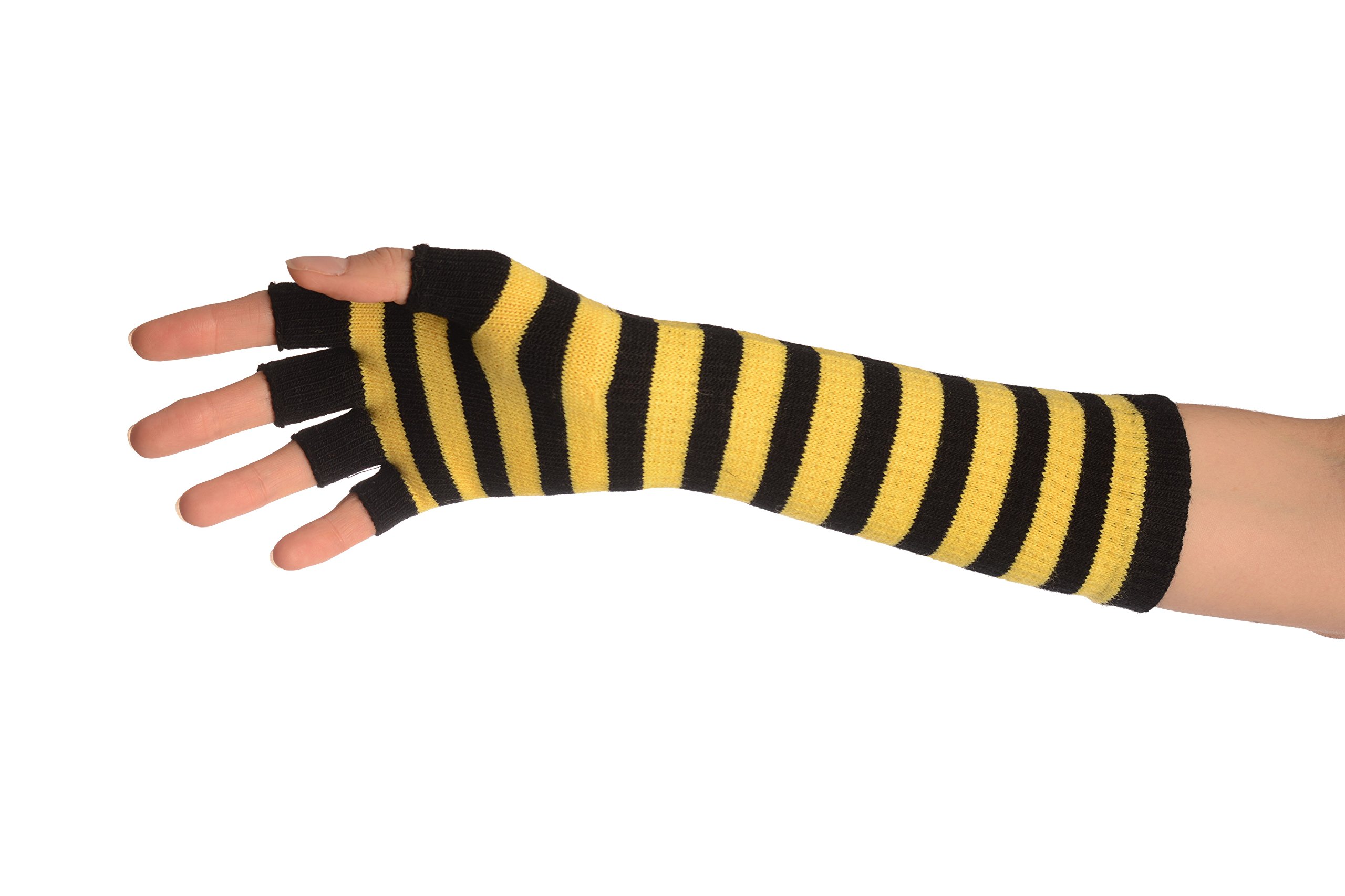 Black and Yellow Striped Fingerless Gloves for Women & Men - Touchscreen Compatible Winter Cycling Gloves for Motorcycle, Running, Workout & Outdoor Activities