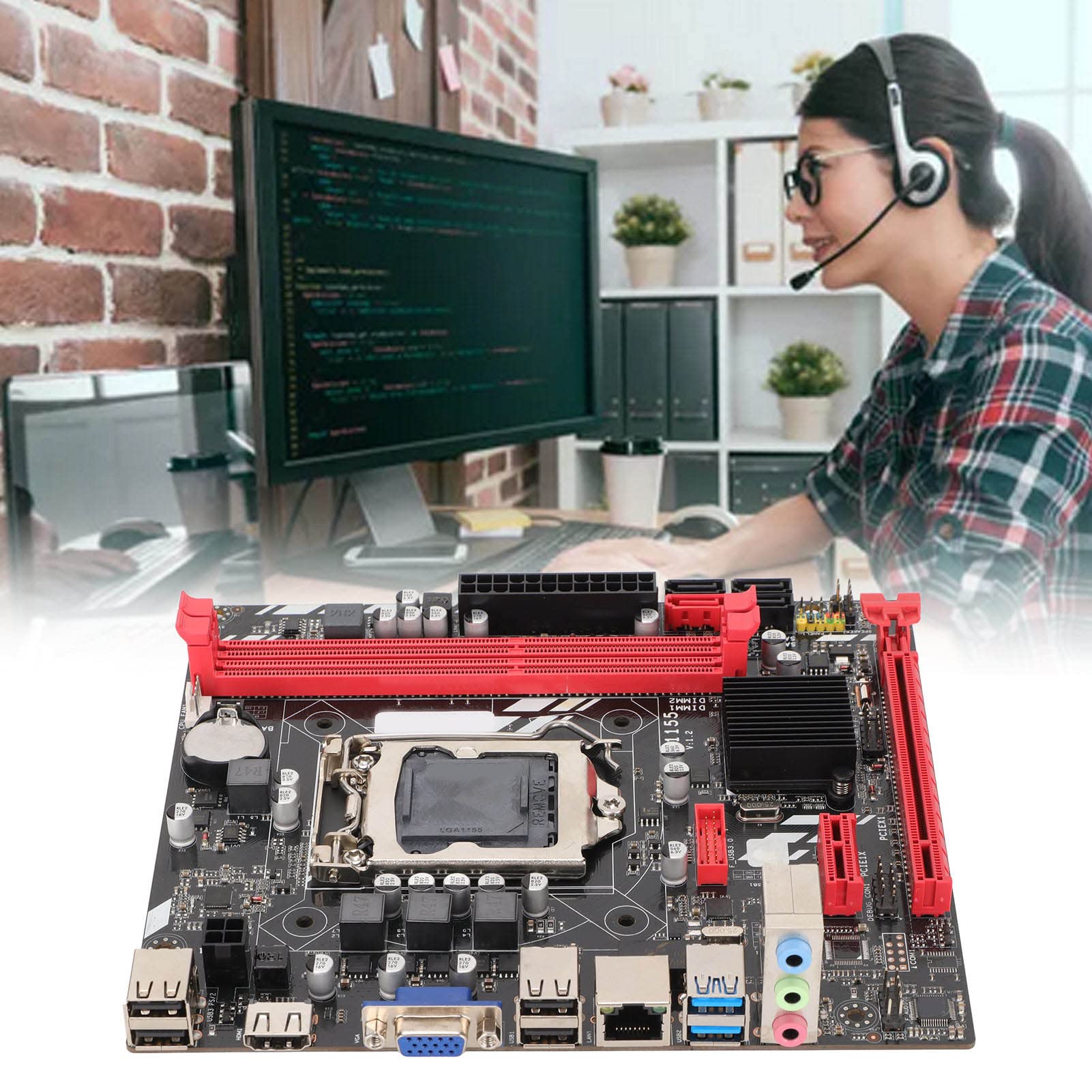 LGA 1155 Motherboard for Intel Core i3 i5 i7 - DDR3 RAM, VGA & HDMI Ports, 6Gb/s Transfer Speed - Perfect for Gaming PC Builds & Home Office Computers