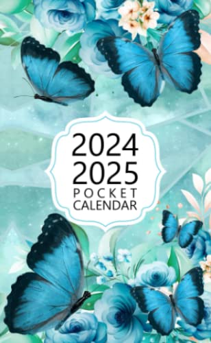 2024-2025 Small Pocket Calendar for Purse - Monthly Planner with Floral Butterfly Design | Perfect for Organizing Schedules, Tracking Appointments & Gifts for Women