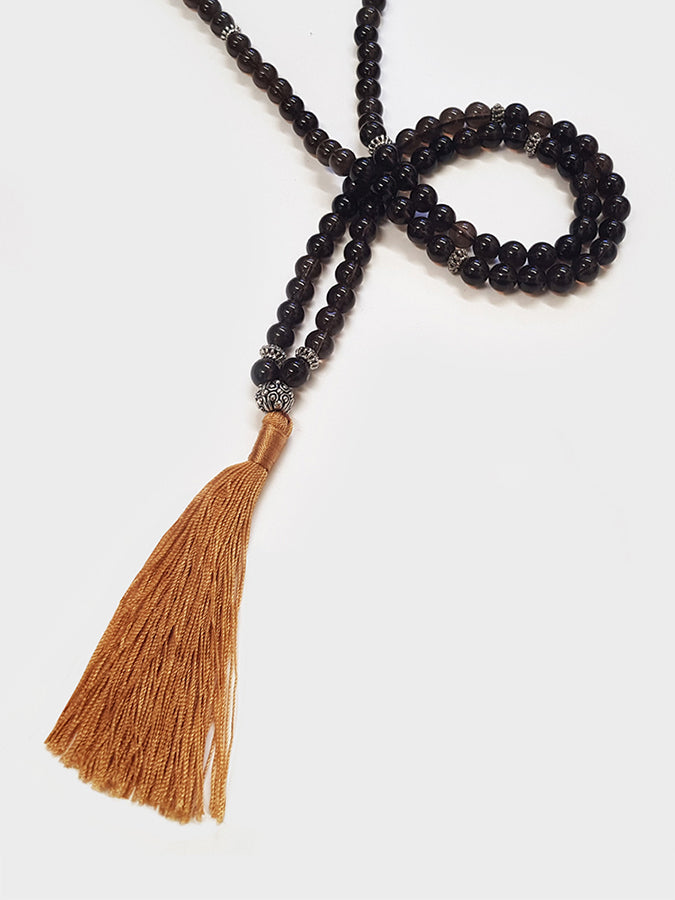 Premium Smoky Quartz Mala Beads for Yoga, Meditation & Mindfulness Practice - Handcrafted 108 Bead Meditation Necklace for Stress Relief & Spiritual Healing
