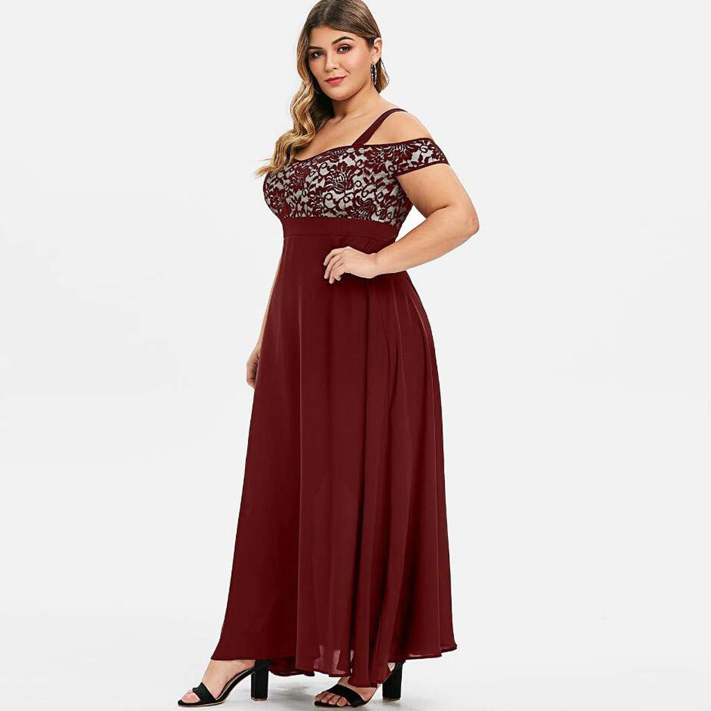 Plus Size Maxi Dress for Wedding Guest - Women's Tie Dye Lace Cold Shoulder Short Sleeve Long Dress | Elegant Summer Beach Party & Formal Occasion Wear