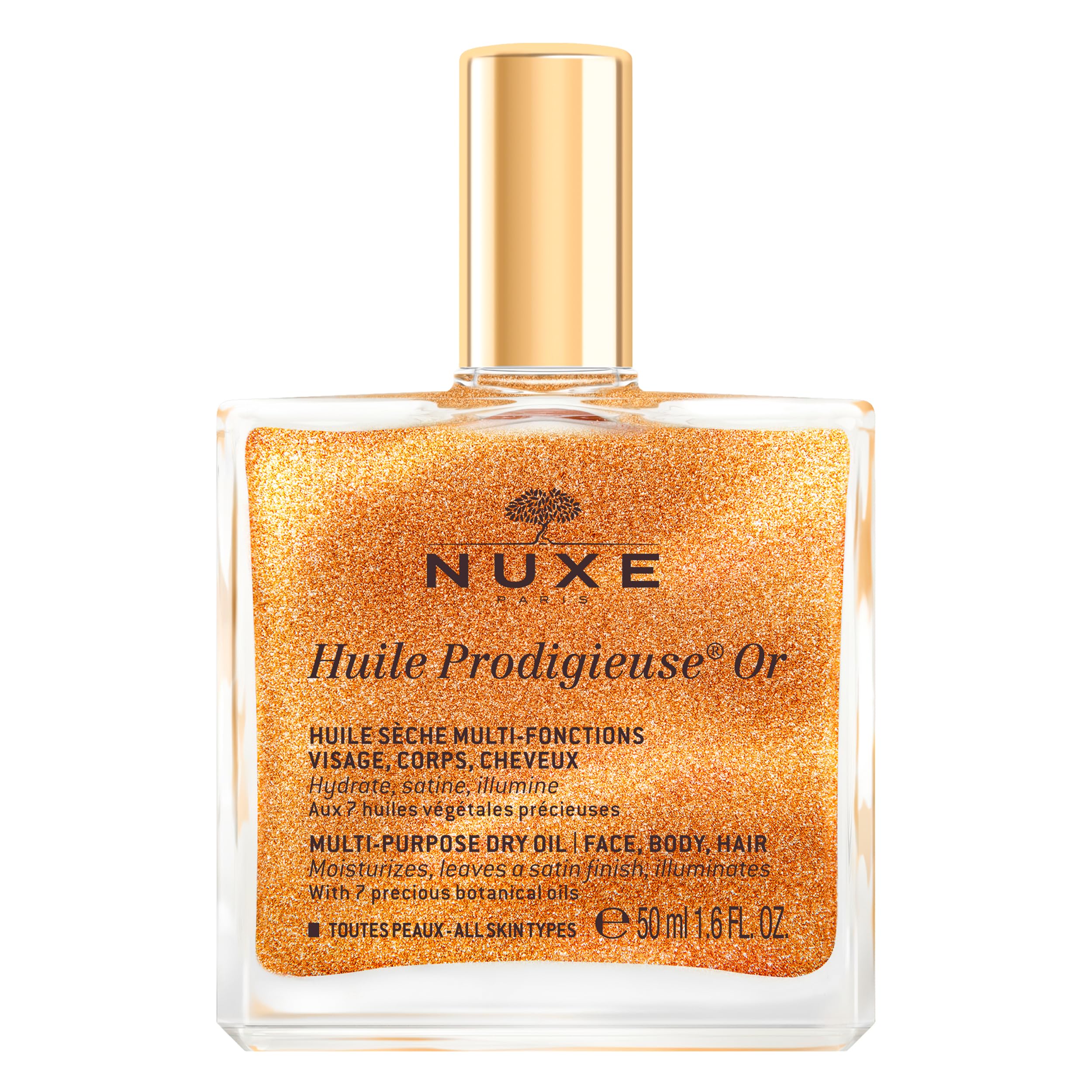 NUXE Huile Prodigieuse Shimmer Multi-Purpose Dry Oil - Face, Body & Hair Moisturizer with Golden Shimmer for Radiant Glow | Perfect for Date Night, Beach Vacation & Special Occasions