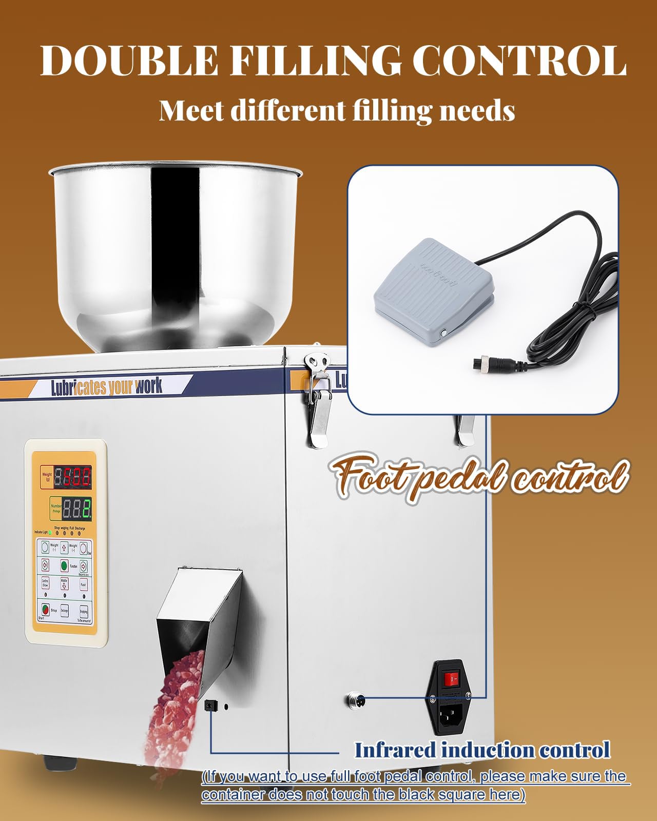 Automatic Powder Filling Machine 1-50g | Particle Weighing Filler for Tea, Seeds, Grains & Glitters | Foot Pedal Control | 110V | Perfect for Small Business & Home Use in Food, Spice & Cosmetic Packaging