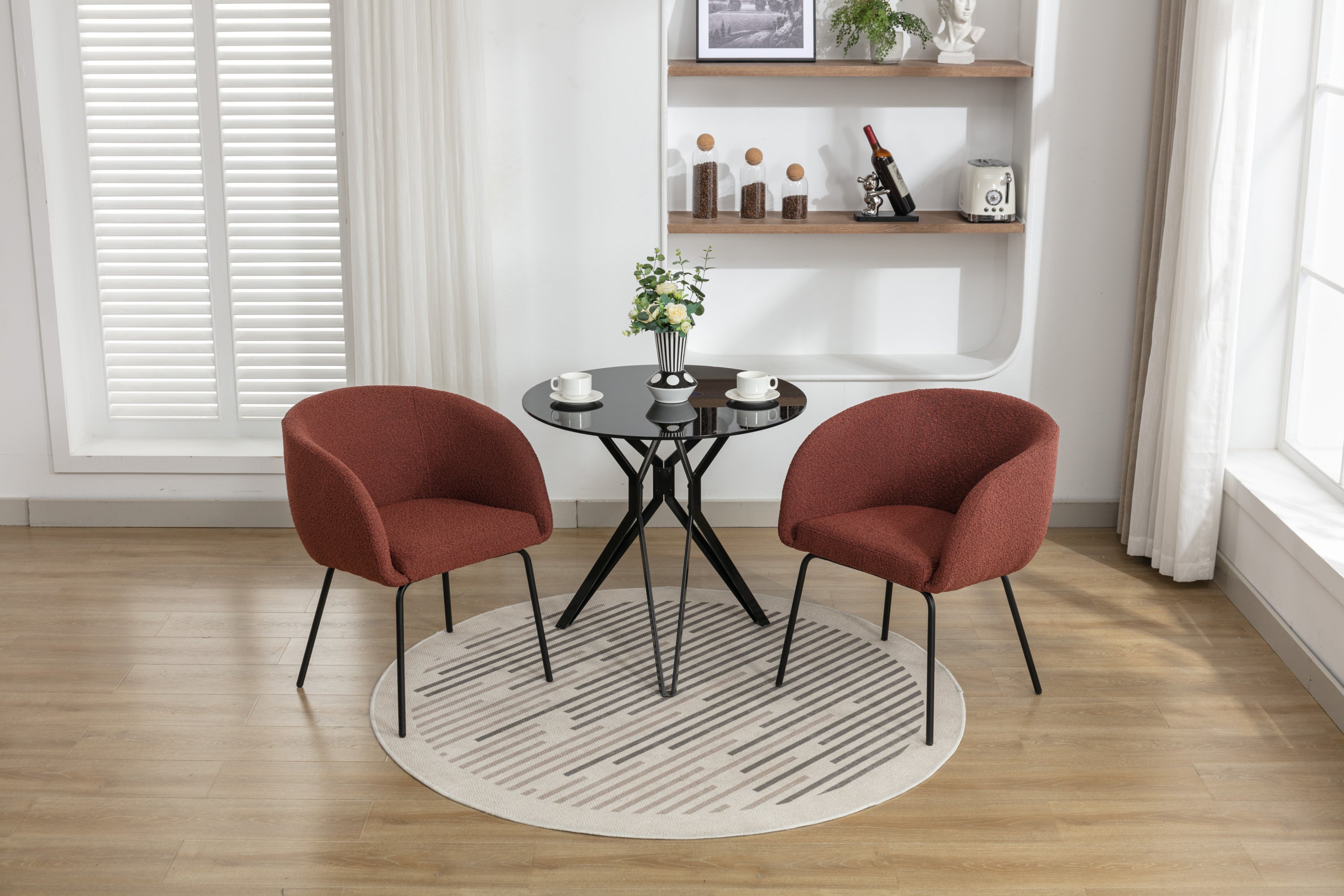 2 Pack Boucle Fabric Dining Chairs with Black Metal Legs - Wine Red | Modern Upholstered Side Chairs for Kitchen, Dining Room, or Office | Comfortable & Stylish Seating Solution