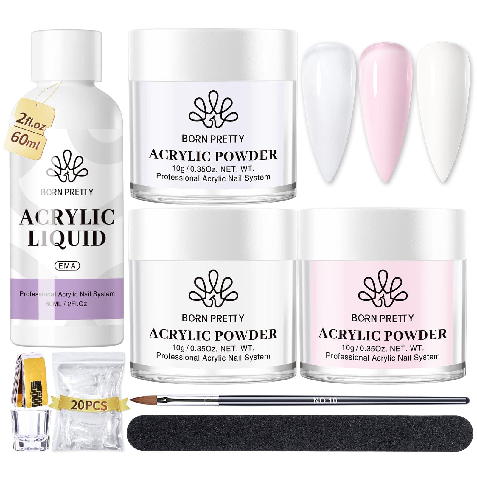 9pcs Acrylic Nail Kit with 3 Colors Powder & Liquid - Professional Manicure Set for DIY Nails at Home or Salon | US Only
