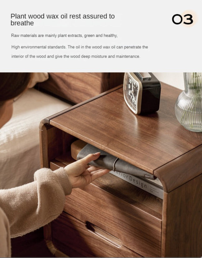 Black Walnut Solid Wood Modern Nightstand - Small Bedside Table with Storage Drawer for Bedroom, Living Room, or Office