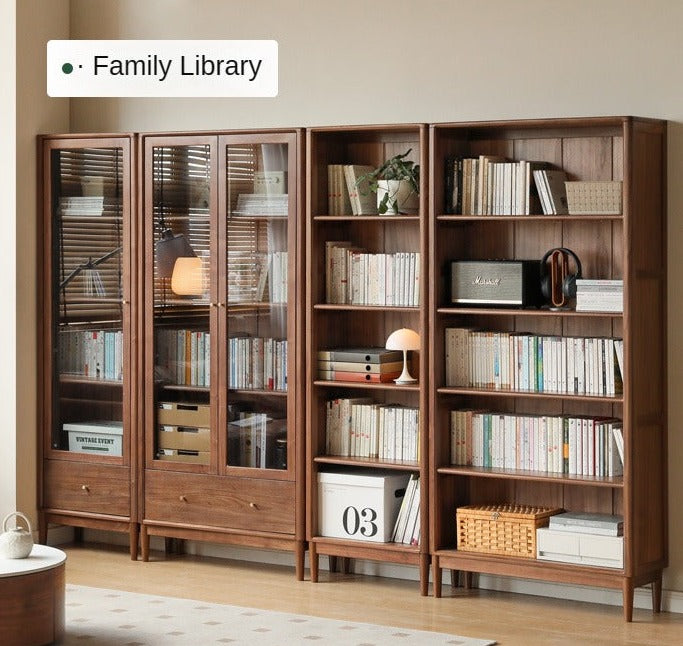 Solid Black Walnut & Oak Wood Bookcase - Customizable Wall-Mounted Bookshelf for Living Room, Home Office & Library Storage