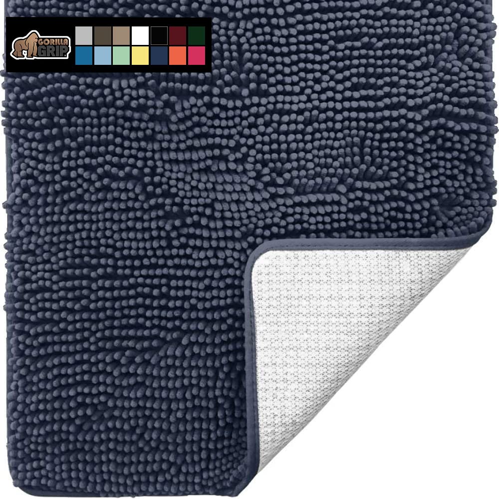 Premium Gorilla Grip Bath Rug 48x24 Inches - Ultra Soft Absorbent Chenille with Non-Slip Rubber Backing - Quick Dry Microfiber Shaggy Bath Mat - Machine Washable Plush Rug for Bathroom, Bathtub & Shower Floor - Indigo Blue - Perfect for Wet Areas & High Traffic Bathrooms