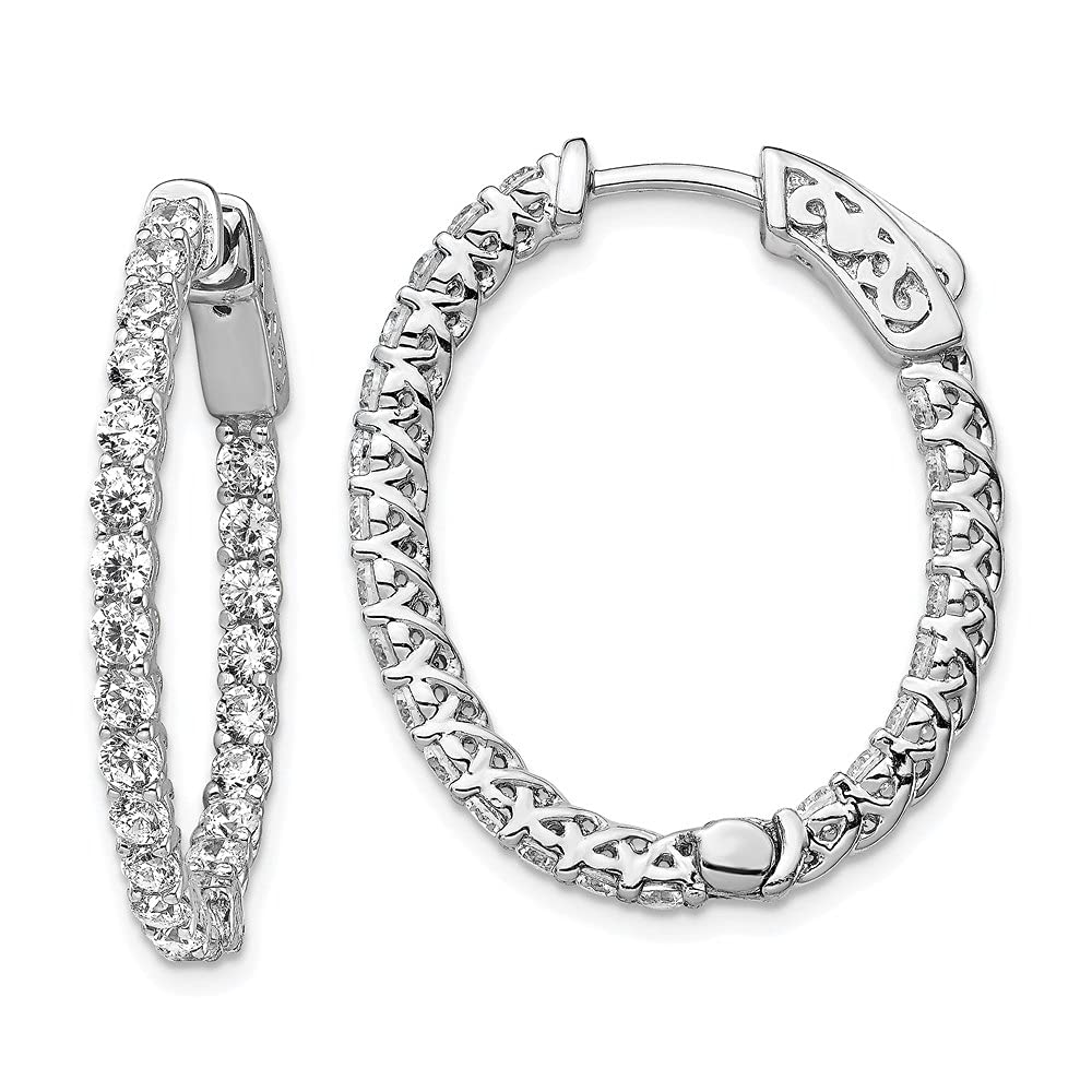 Sterling Silver Plated CZ Cubic Zirconia Oval Hoop Earrings for Women - Elegant In & Out Design, Hypoallergenic Fine Jewelry - Perfect for Parties, Weddings & Everyday Wear