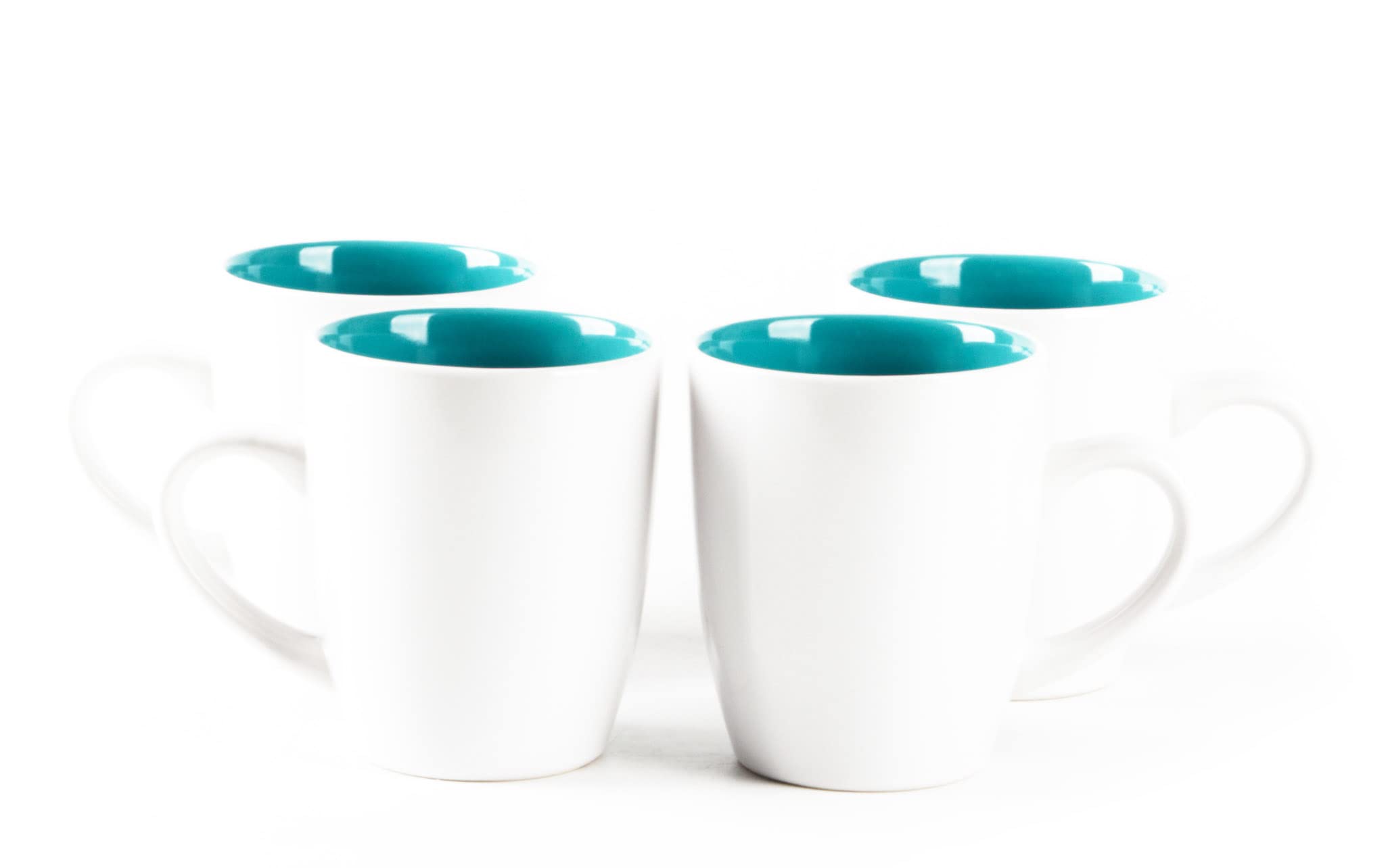 12-Piece Stoneware Dinnerware Set - White Exterior & Tiffany Blue Interior - Elegant Coupe Shape for Formal Dining, Entertaining & Everyday Use