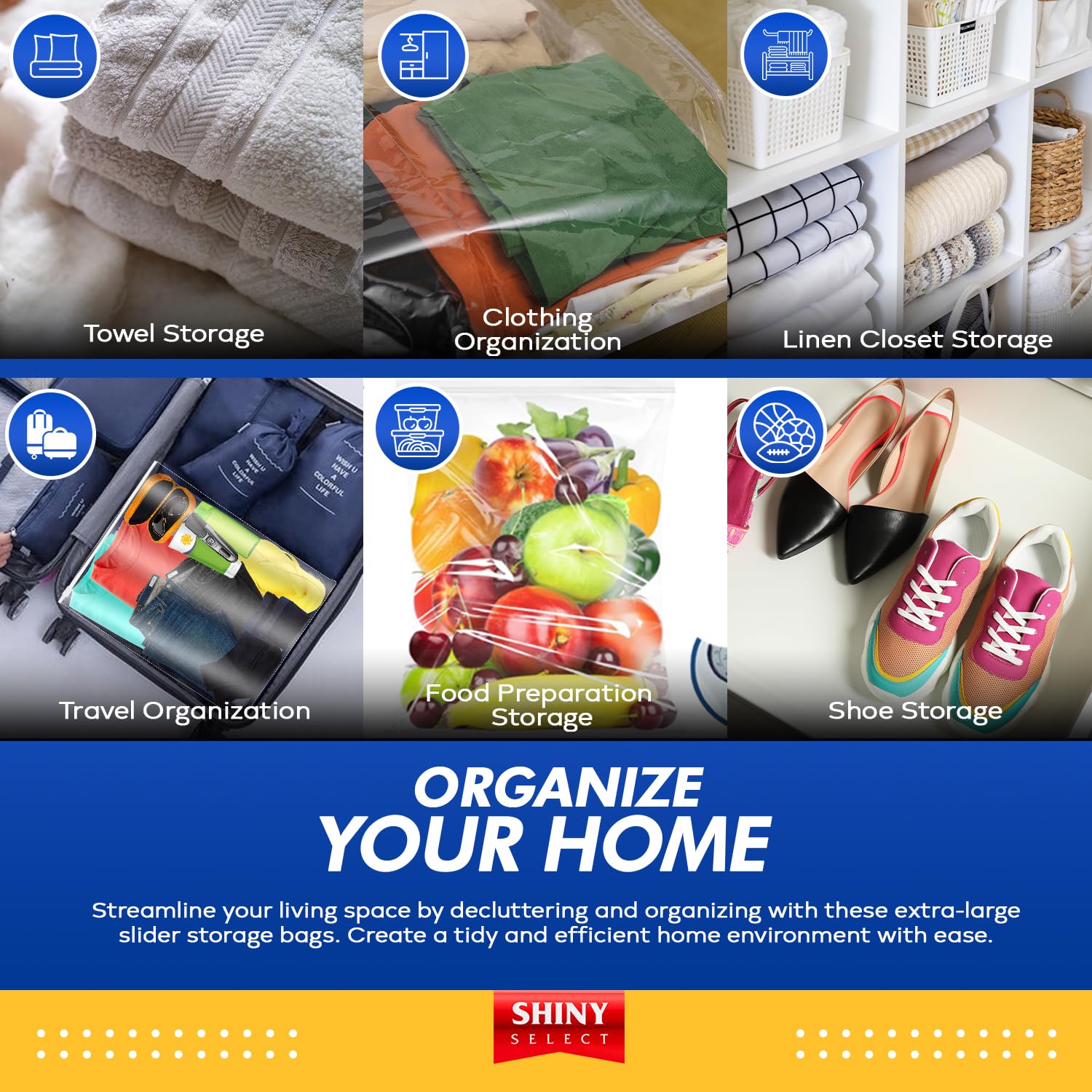 5 Gallon Jumbo Slider Storage Bags - 18x24 Inch Extra Large Clear Plastic Bags (10 Pack) - 2 Mil Thick Resealable for Home Organization, Travel, Seasonal Clothes & Baby Essentials - Perfect for Kitchen Storage, Luggage Packing & Closet Organization