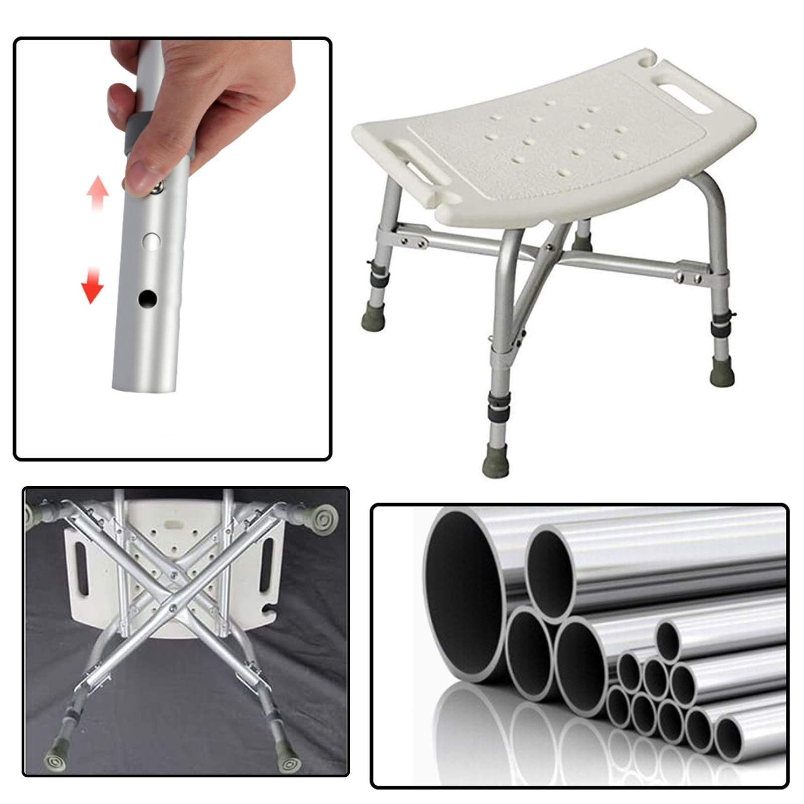 **Adjustable Height Shower Chair with Backrest & Non-Slip Feet - Elderly & Disabled Bath Seat - Stable Bathroom Stool for Seniors - Spa & Shower Bench for Safe Relaxation (Ideal for Bathrooms, Assisted Living & Mobility Support)**