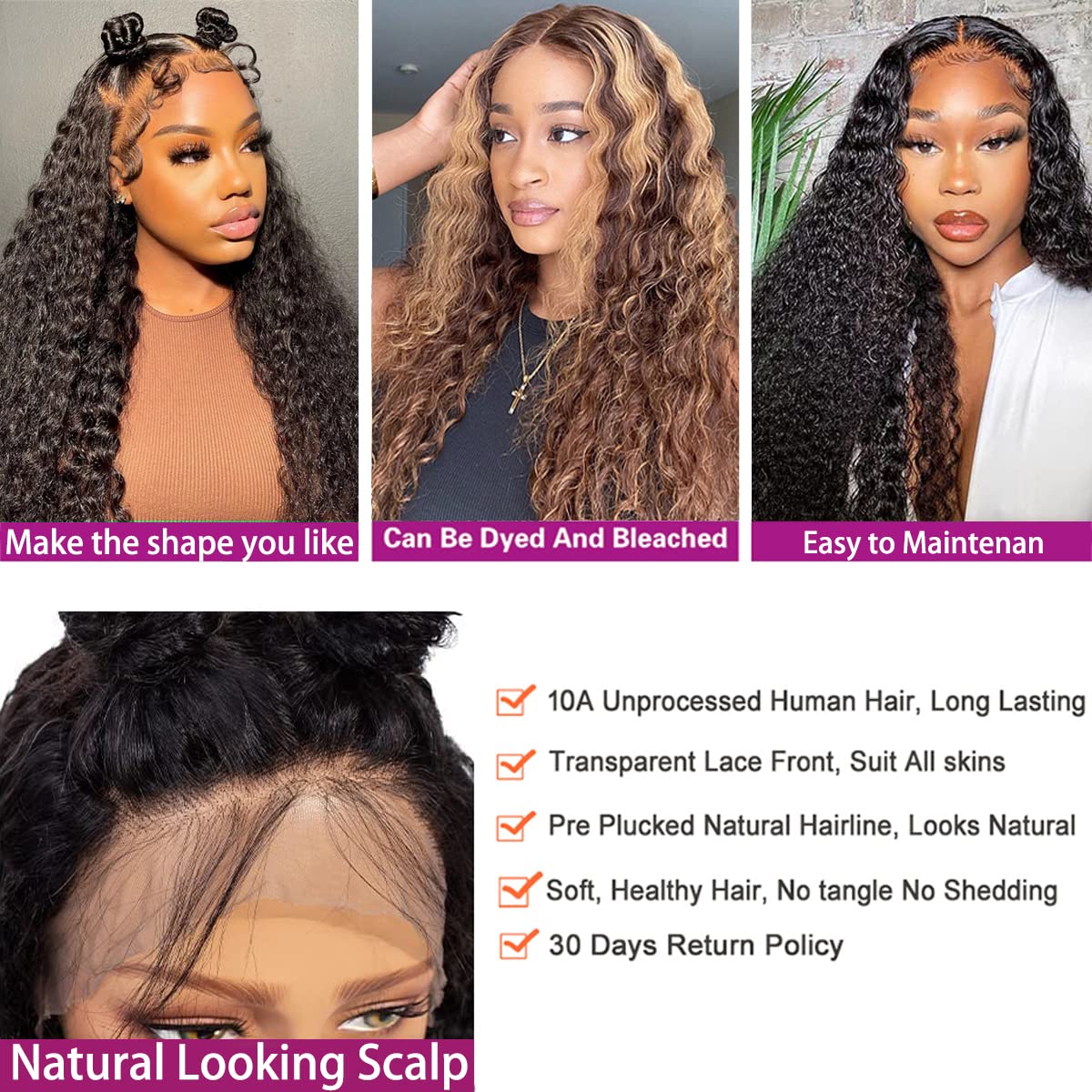 Kinky Curly Lace Front Wigs 13x4 HD Transparent Lace Frontal - 150% Density Remy Human Hair with Pre-Pulled Baby Hair - Natural Black Women's Wig (26 Inch) for Everyday Wear, Cosplay & Special Occasions