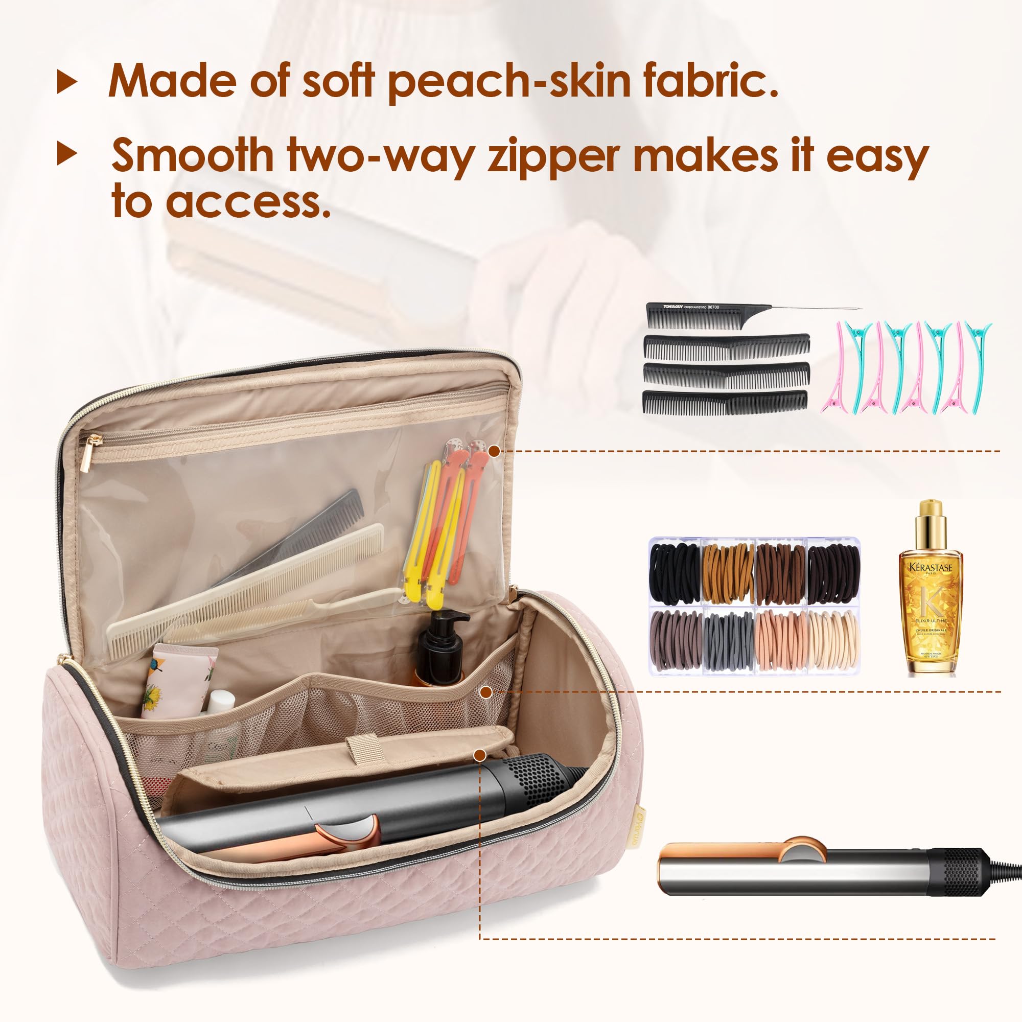 Yarwo Travel Hair Straightener Bag for Dyson, Revlon, CHI, GHD & Remington Flat Irons - Portable Storage Case for Hair Straightener, Curling Iron & Accessories, Dusty Rose - Perfect for Travel, Home & Salon Use