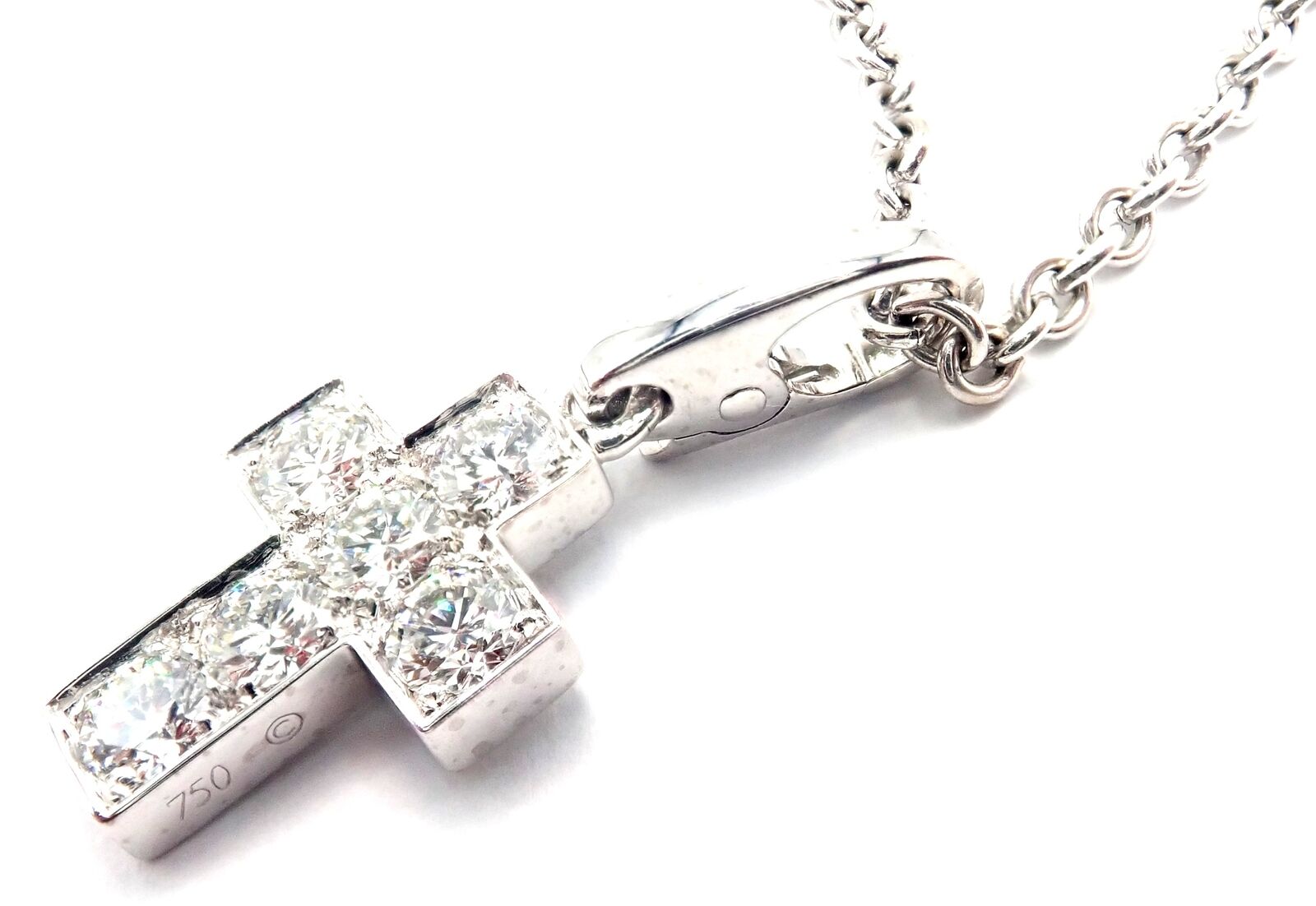 Authentic Cartier 18K White Gold Diamond Cross Pendant Necklace for Women - Luxury Jewelry Gift for Christmas, Anniversary & Special Occasions