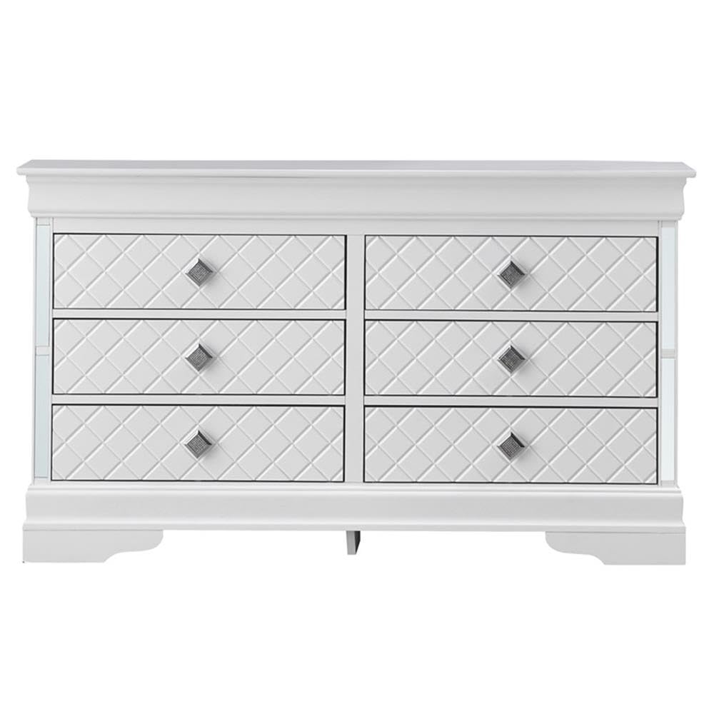 Glory Furniture Verona Wood 6-Drawer Dresser with White Pearlescent Finish - Perfect for Bedroom Storage & Organization